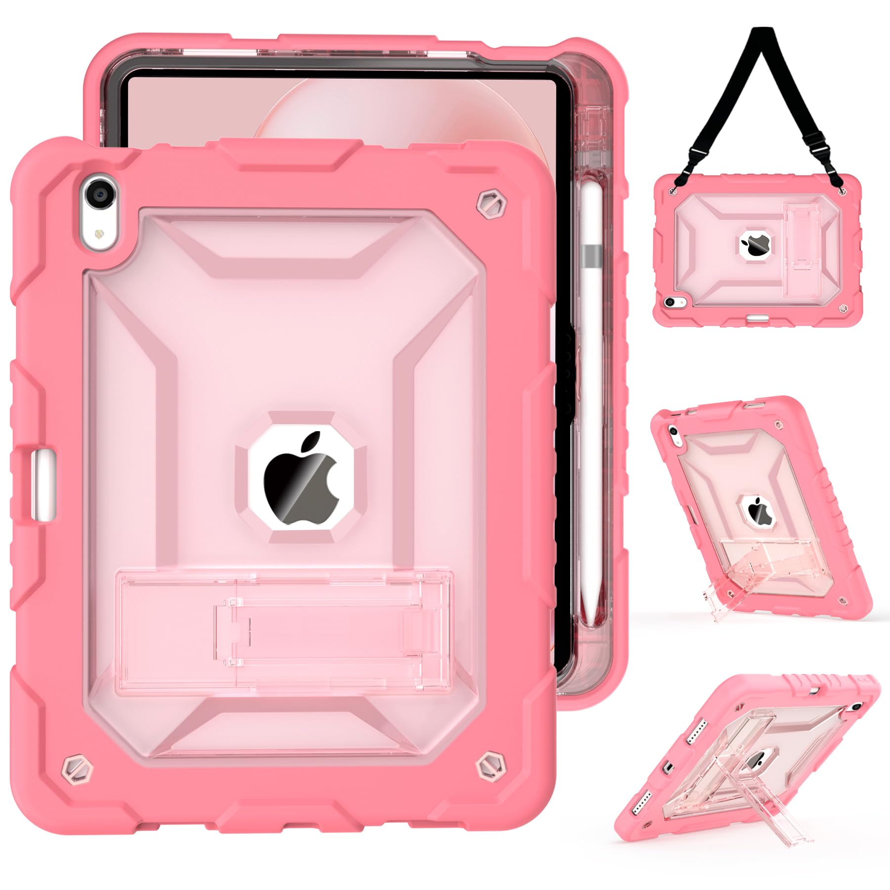 Timism Case For Ipad 10Th Generation Case 2022 With Shoulder Strap, Built In Kickstand And Pencil Holder, Translucent Hard Pc Ba