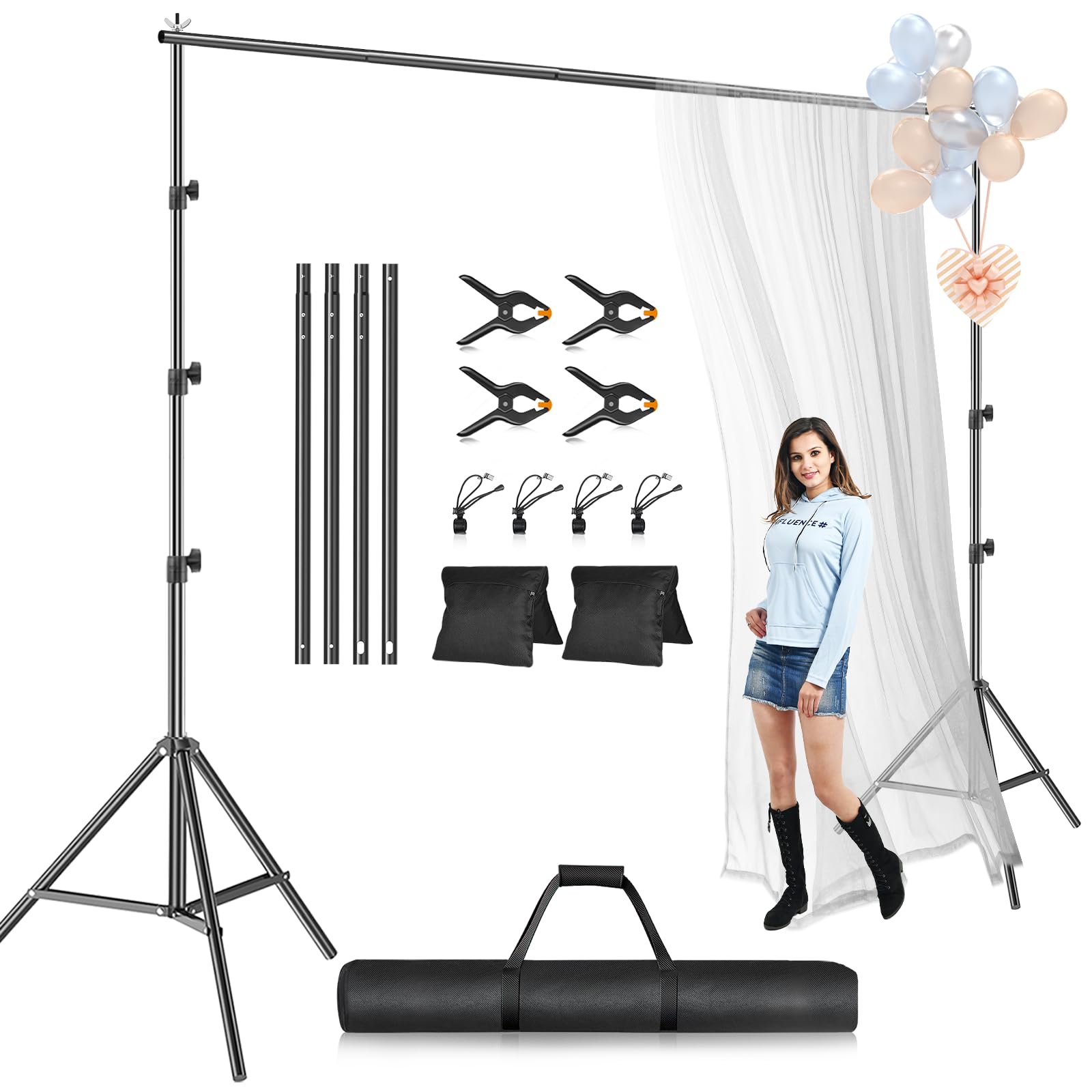 Emart Photo Backdrop Stand Kit, 10 X 10 Ft (H X W) Adjustable Photography Background Stand Support System For Video Studio Photo