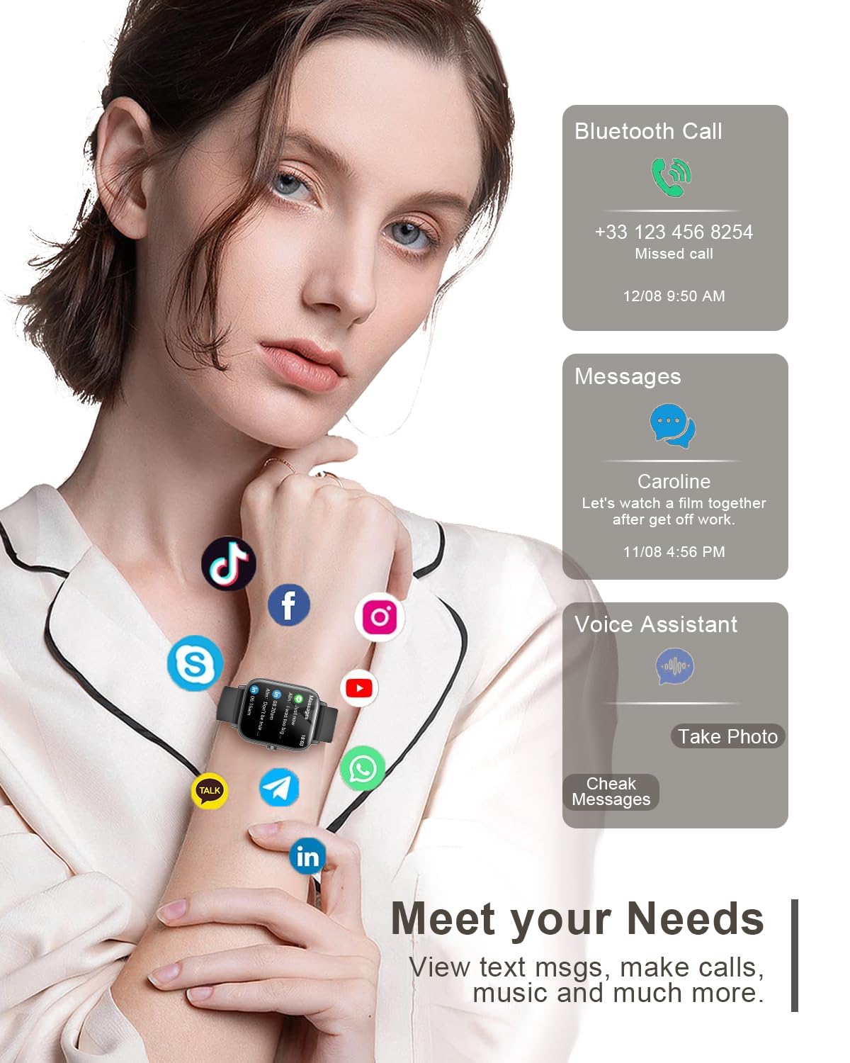 Smart Watches For Men Women Fitness: Fitness Tracker Watch With Bluetooth Call 24/7 Heart Rate Spo2 Sleep Monitor Ip68 Waterproo