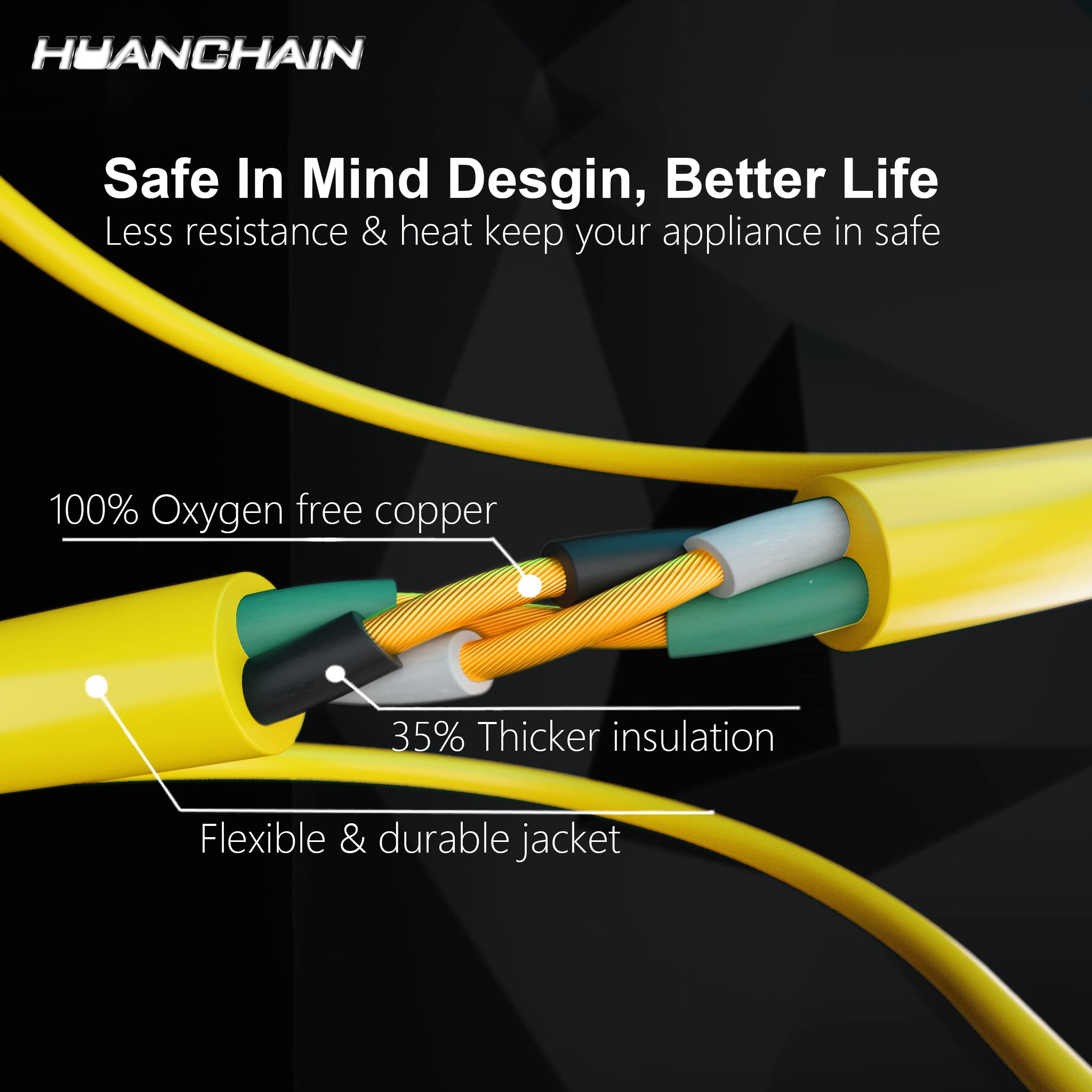 Huanchain 100 Ft 12/3 Gauge Heavy Duty Outdoor Extension Cord Waterproof With Lighted, Flexible Cold Weather 3 Prong Electric Co