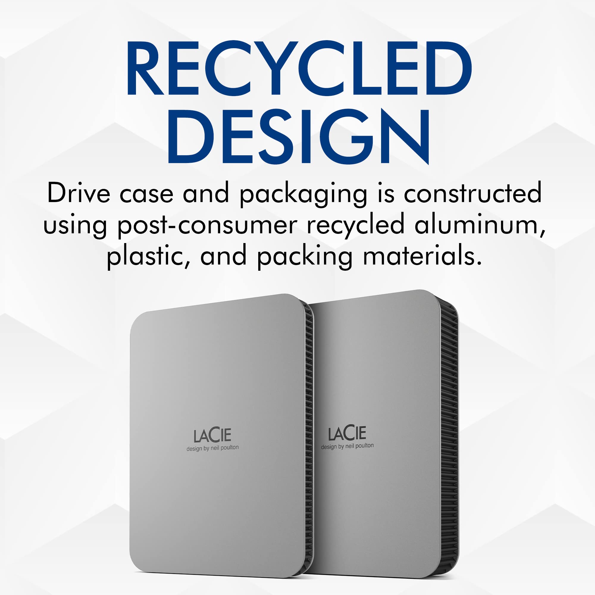 Lacie Mobile Drive, 5Tb, External Hard Drive Portable   Moon Silver, Usb C 32, For Pc And Mac, Post Consumer Recycled, With Adob