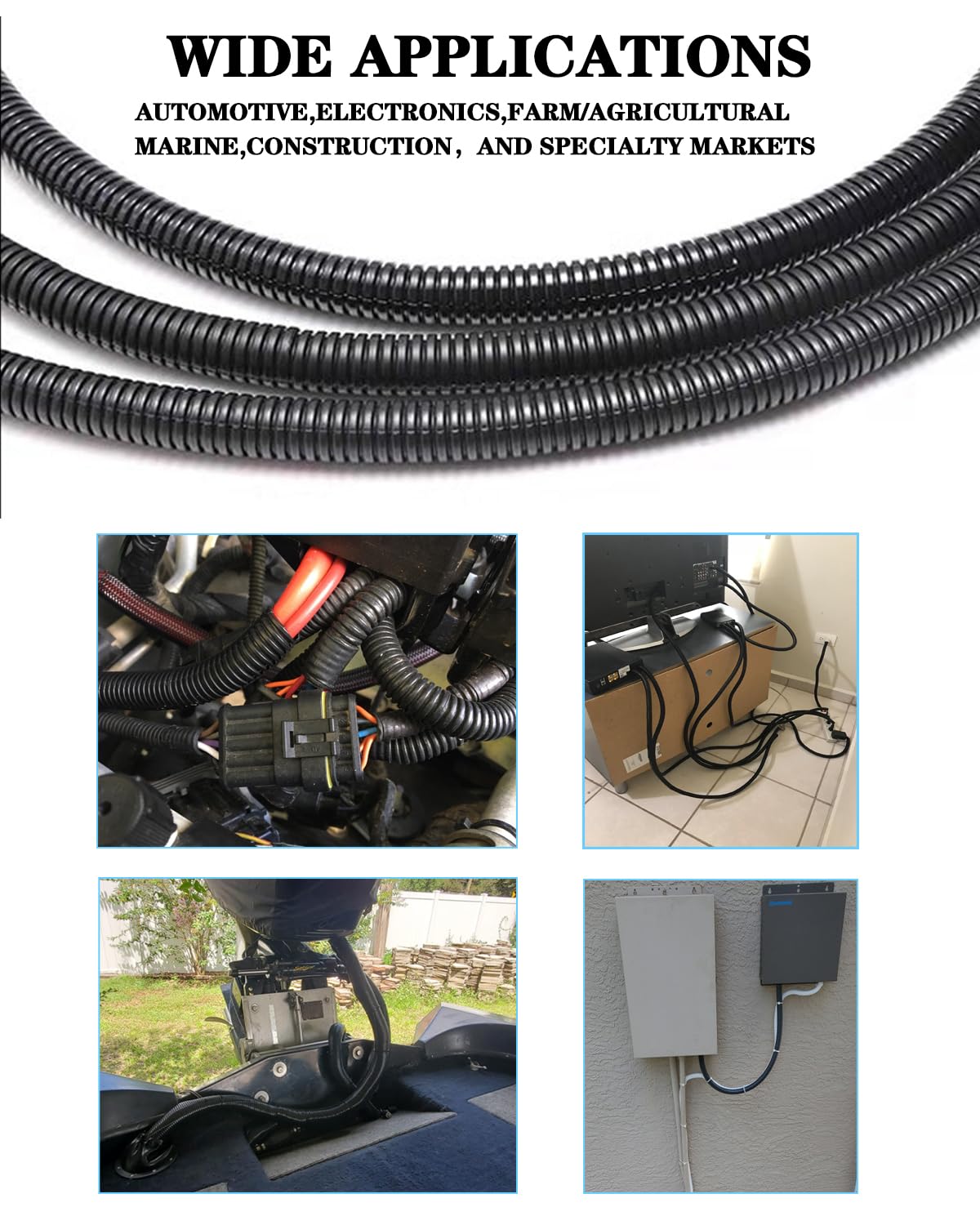 HSWC-TERMINAL 1/4 Inch Split Wire Loom Tubing Cord Protector Polyethylene Black 33 ft