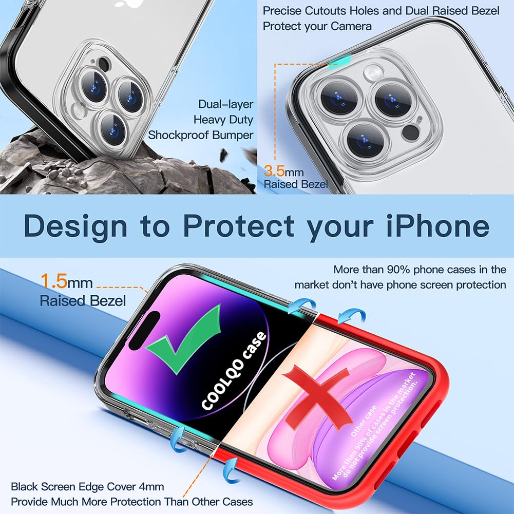 Coolqo Compatible For Iphone 14 Pro Max Case, With 9H Tempered Glass Screen Protector [Anti Yellowing] Military Grade Protection