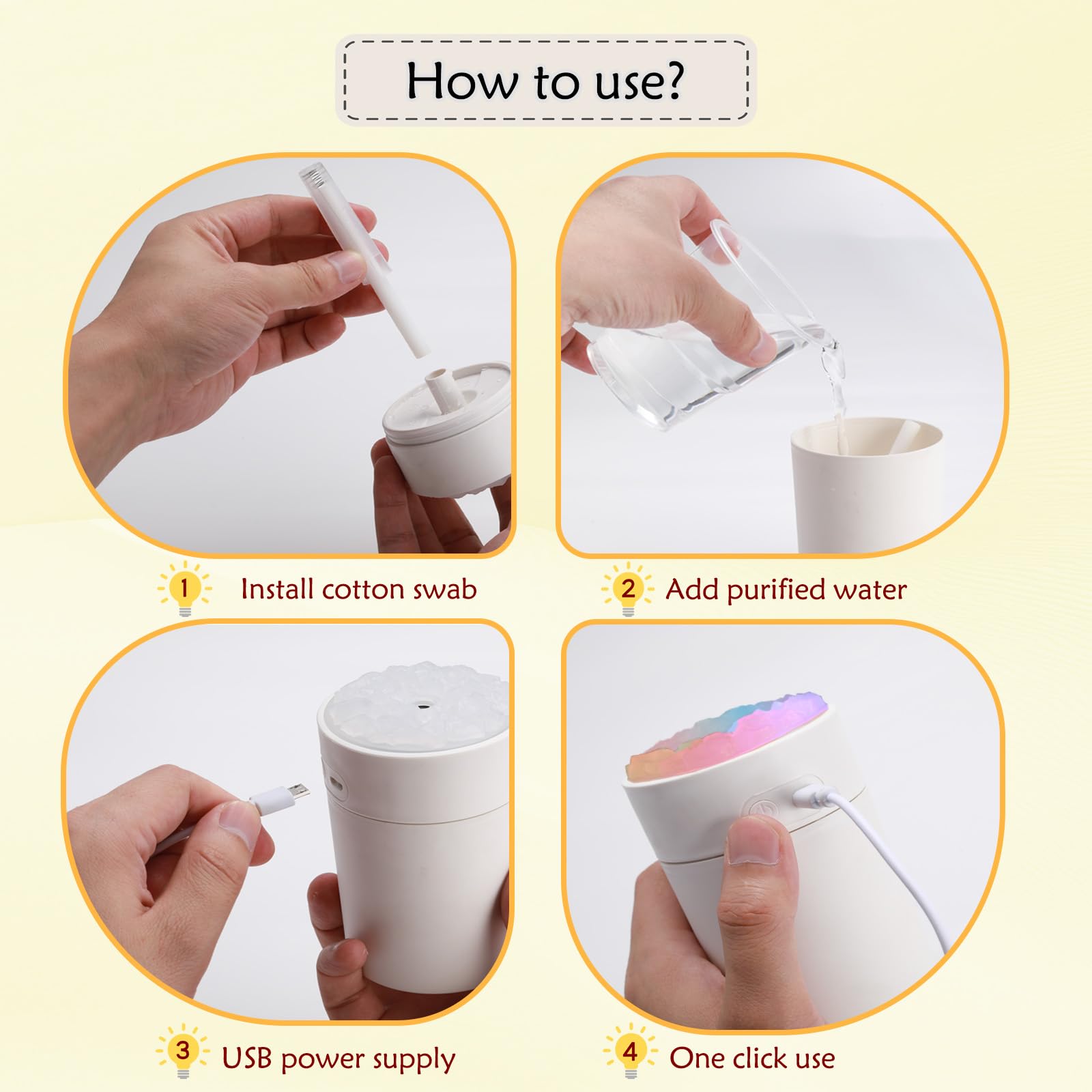 220Ml Humidifiers For Bedroom, Portable Humidifier With Led Colorful Gradient Light,Cotton Stick And Usb Data Cable. Humidifier