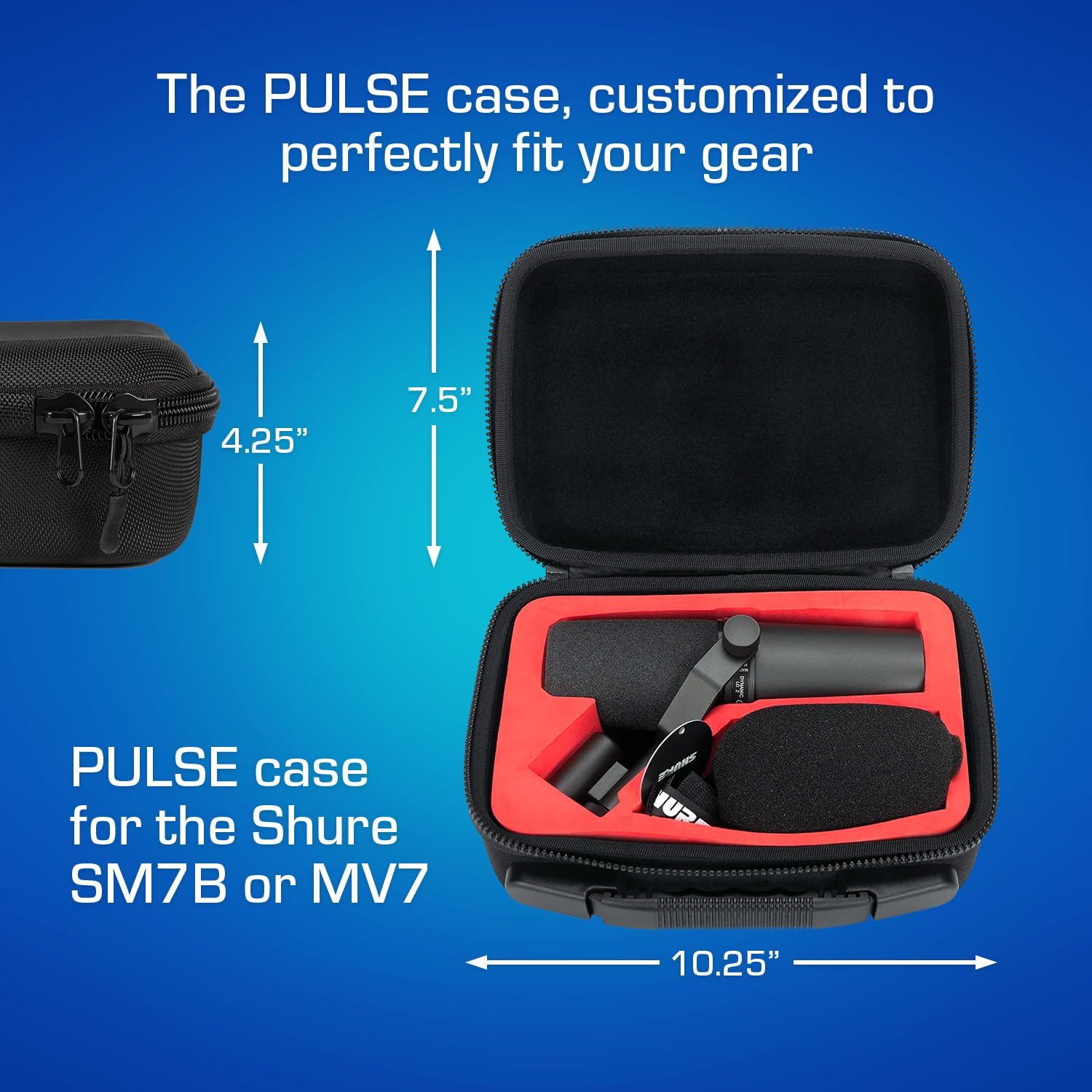 Analog Cases Shure Sm7B / Mv7 Case   Custom Fitted Compact Pulse Hard Case For Travel