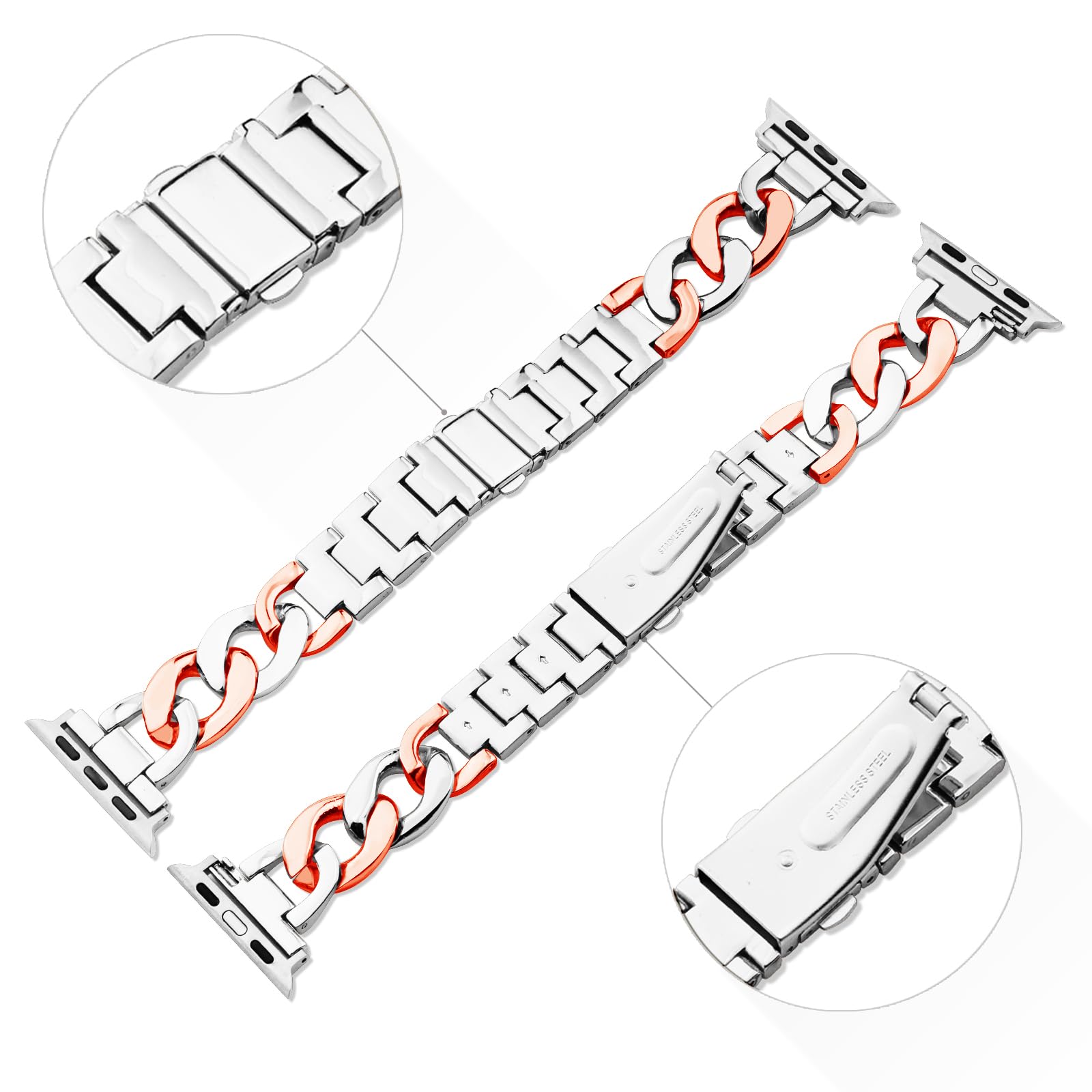 Kolgios 38/40/41Mm Sliver/Rosegold Cool Women Chain Smartwatch Bands Compatible For Apple Watch Bands Series 9/8/7/6/Se/5/4 Char