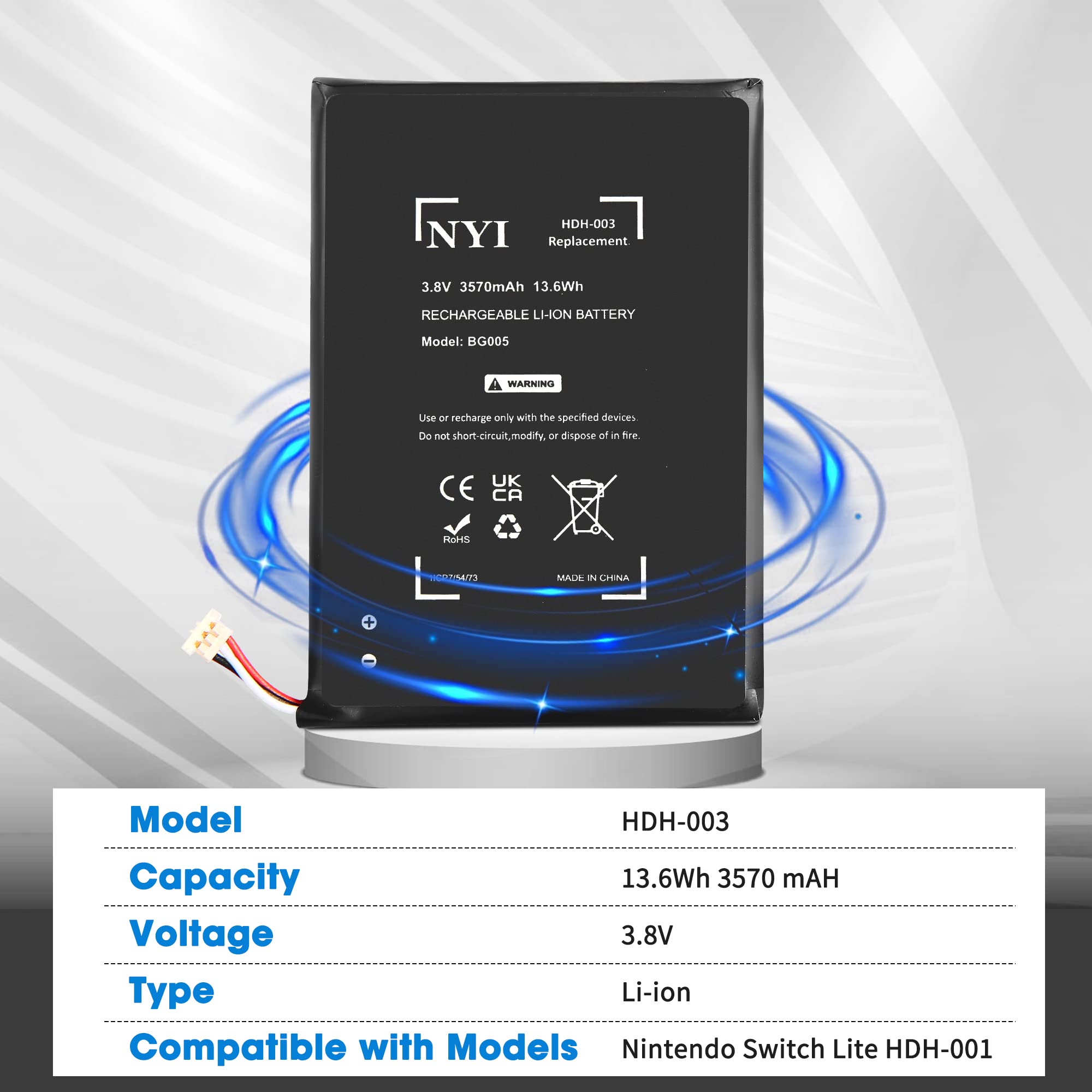 Nyi Upgraded Hdh 003 Replacement Battery Compatible With Nintendo Switch Lite Console Handhold Hdh 001,3570Mah Internal Battery