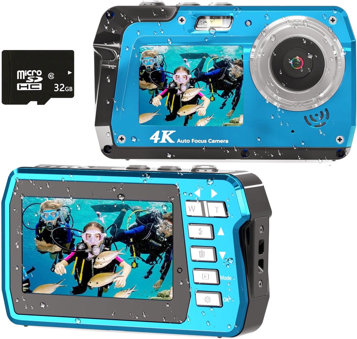 Waterproof Digital Camera, Underwater Camera With 32Gb Card(Installed), 4K Fhd 48Mp Dual Screen Selfie Under Water Camera For Ph