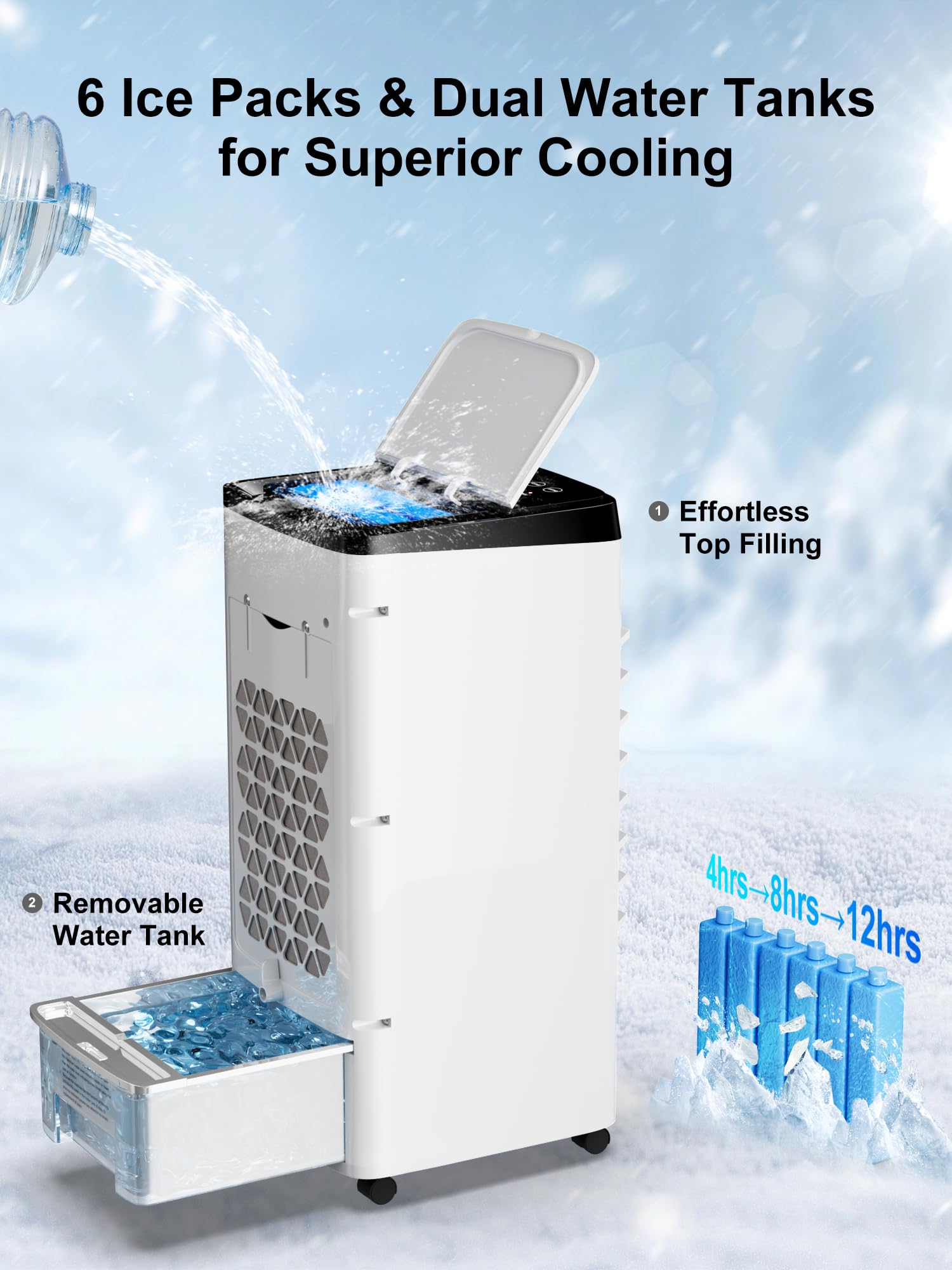 Uthfy Portable Windowless Air Conditioner, 3 In 1 Evaporative Air Cooler With 6 Ice Packs, 4 Modes, 120Oscillation, 12 H Timer,