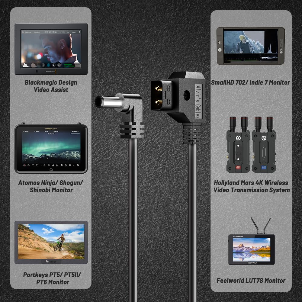 Alvin'S Cables Alvintap (Protective Dtap) To 2.1 Dc 12V Right Angle Cable For Blackmagic Design Video Assist, Atomos Shogun, Sma