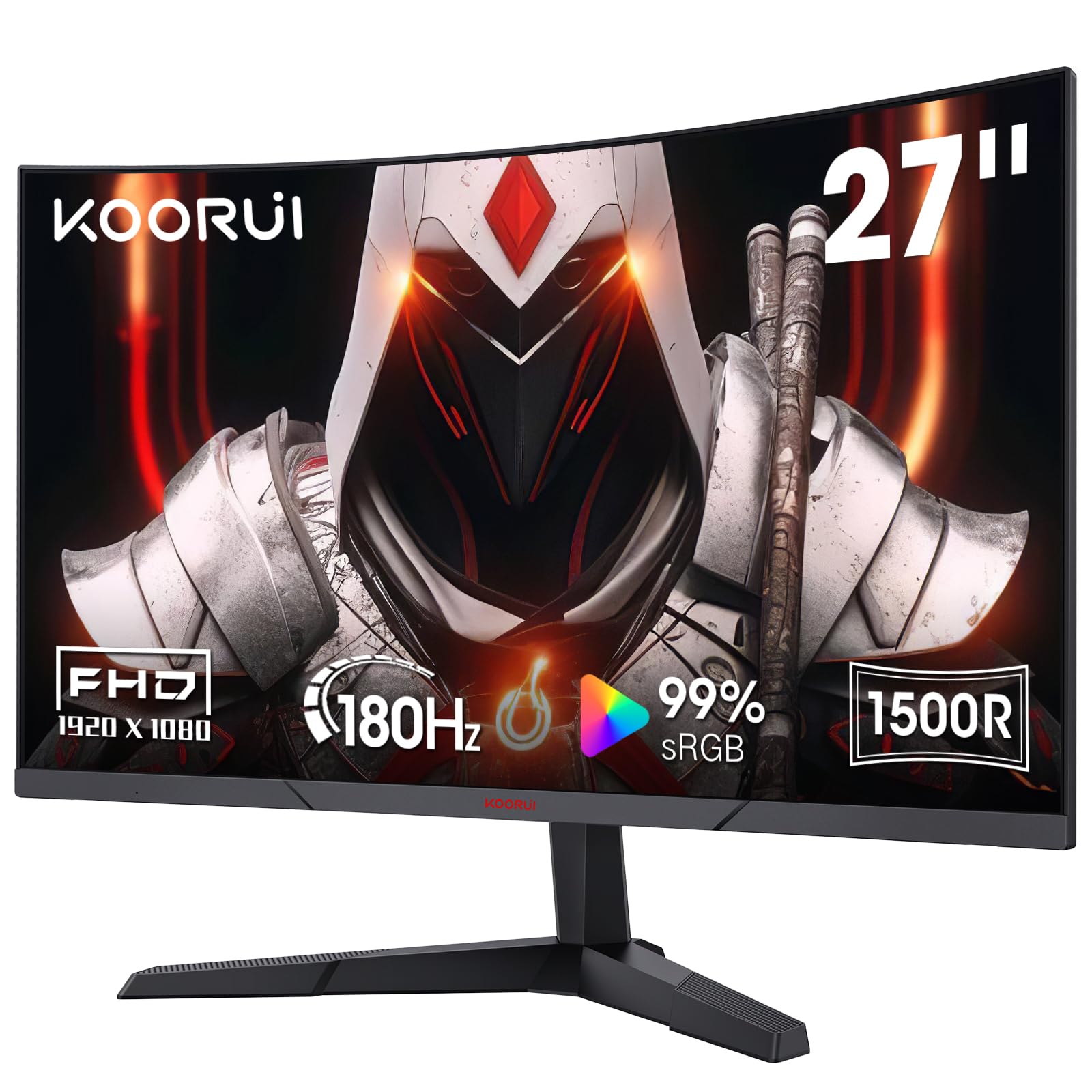 Koorui Curved 27 Inch Gaming Monitor, Full Hd 1080P R1500 180Hz Va Computer Monitor, 99% Srgb, Built In Adaptive Sync, 1 X Displ