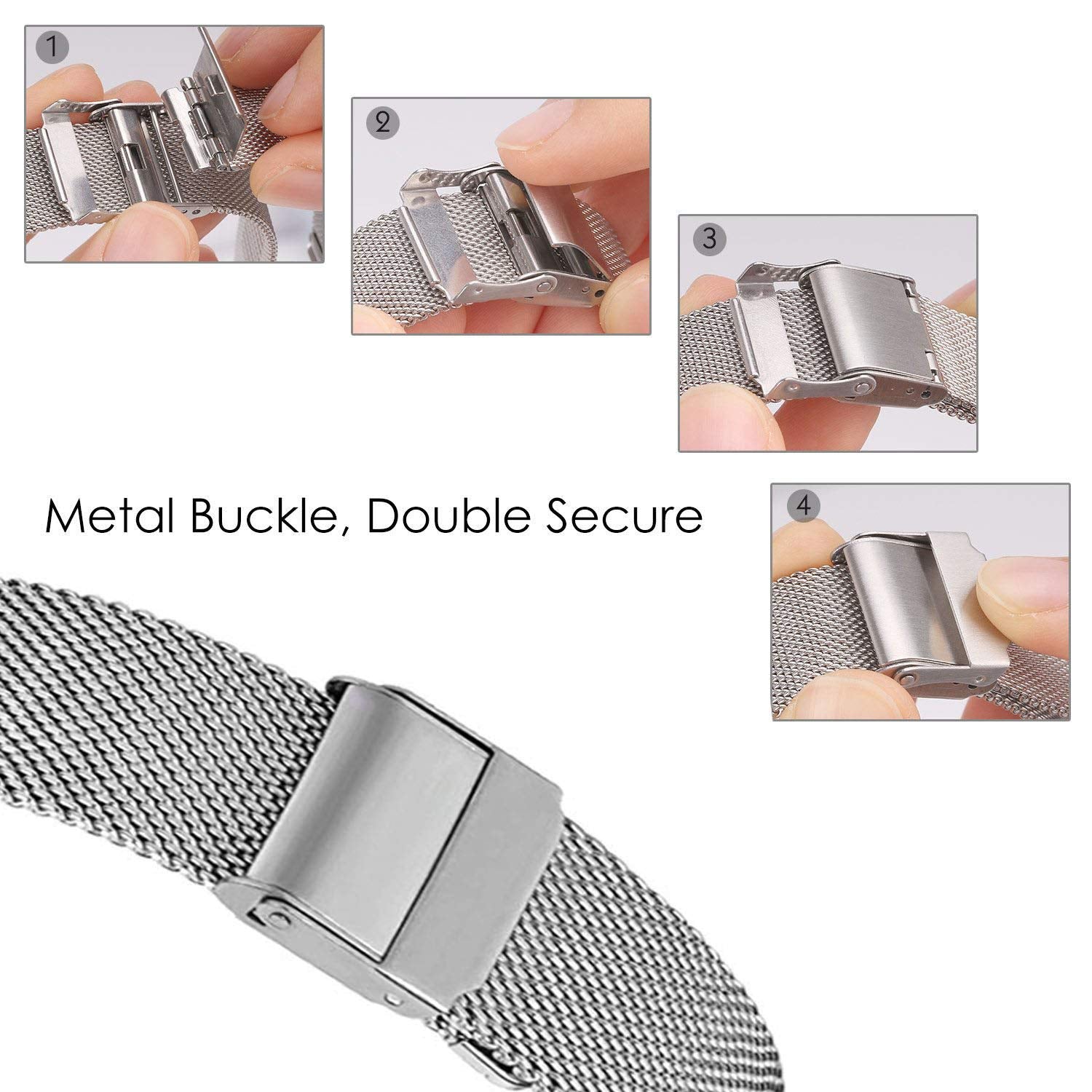 Vicrior Compatible For Garmin Venu/Venu Sq Music Bands, Solid Stainless Steel Watchband+ Mesh Strap Bracelet Replacement Band Strap For Garmin Venu Sq/Sq Music, Silver