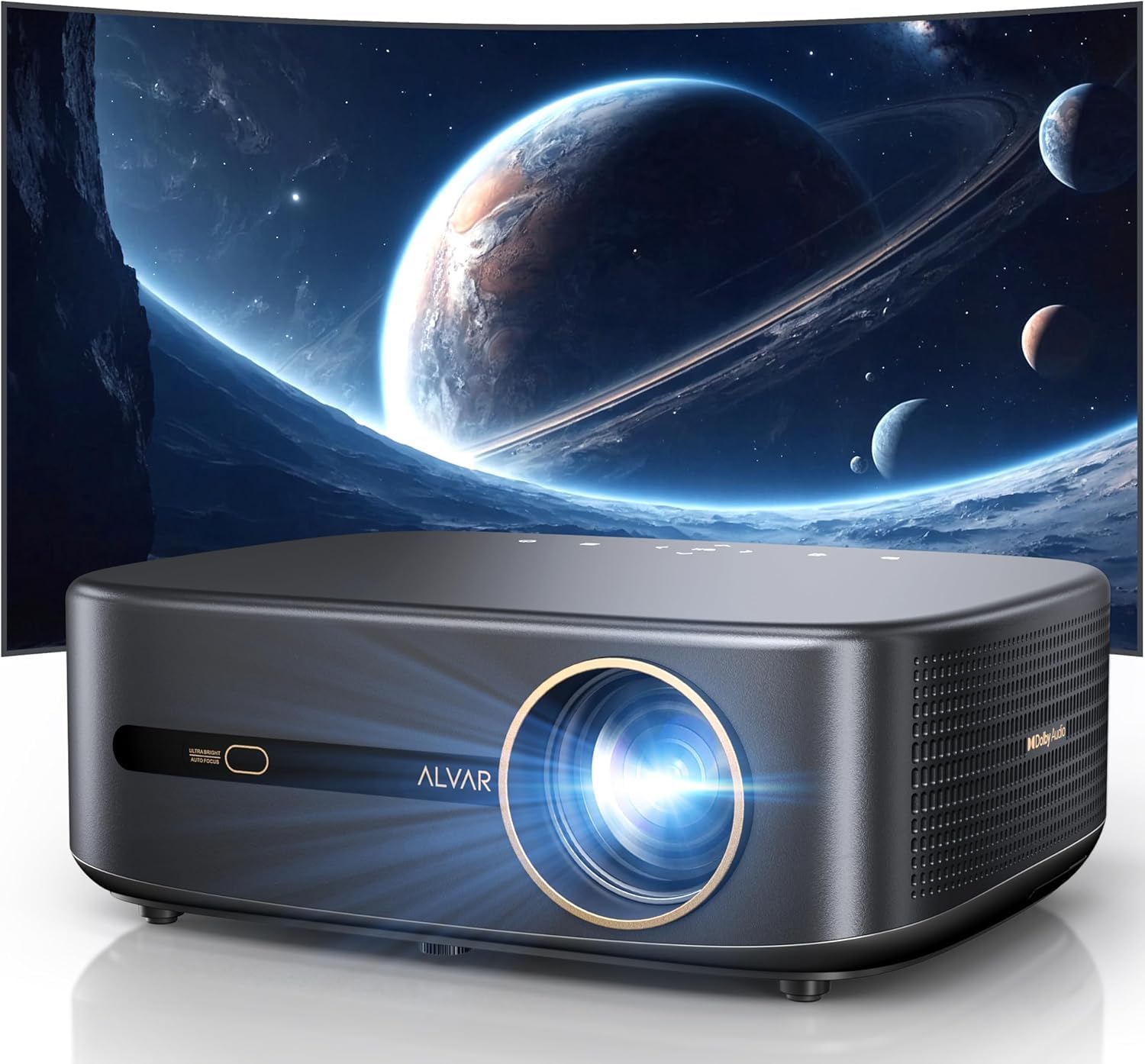 [2500 ANS & 50W] Alvar Outdoor Projector 4K Support with WiFi 6 and Bluetooth, dbx-tv Sound, Built in NetfIix App & DoIby Audio