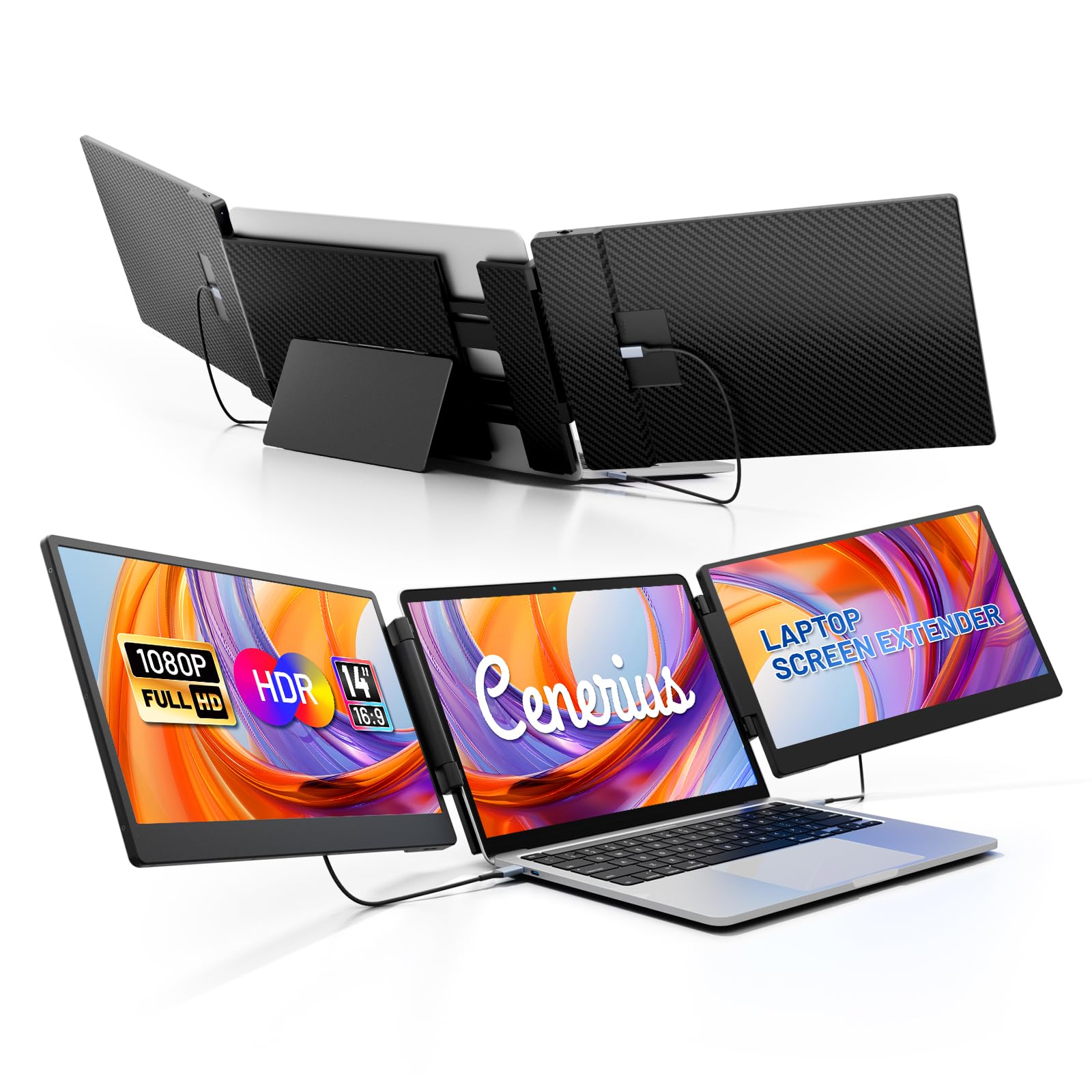 Cenerius 14.2'' Laptop Screen Extender, Fhd 1080P Ips Portable Monitor For Laptop, Triple Screen Monitor Extender Compatible Wit