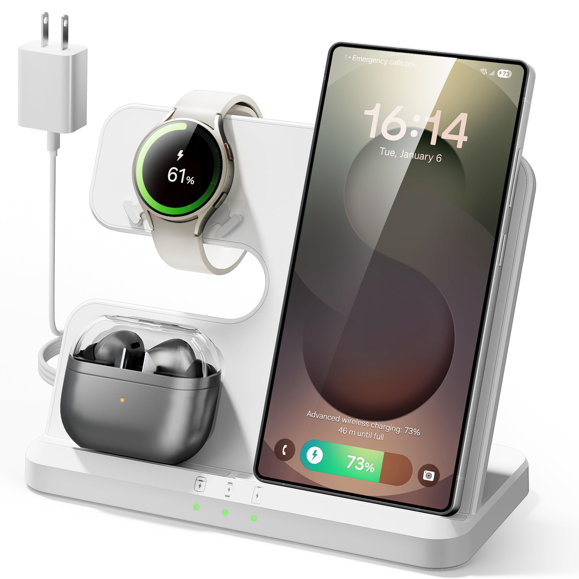 Wireless Charging Station for Samsung, 3 in 1 Charger Stand for Galaxy S25 Ultra/S24/S23/Z Fold, Phone and Watch Charging Dock f