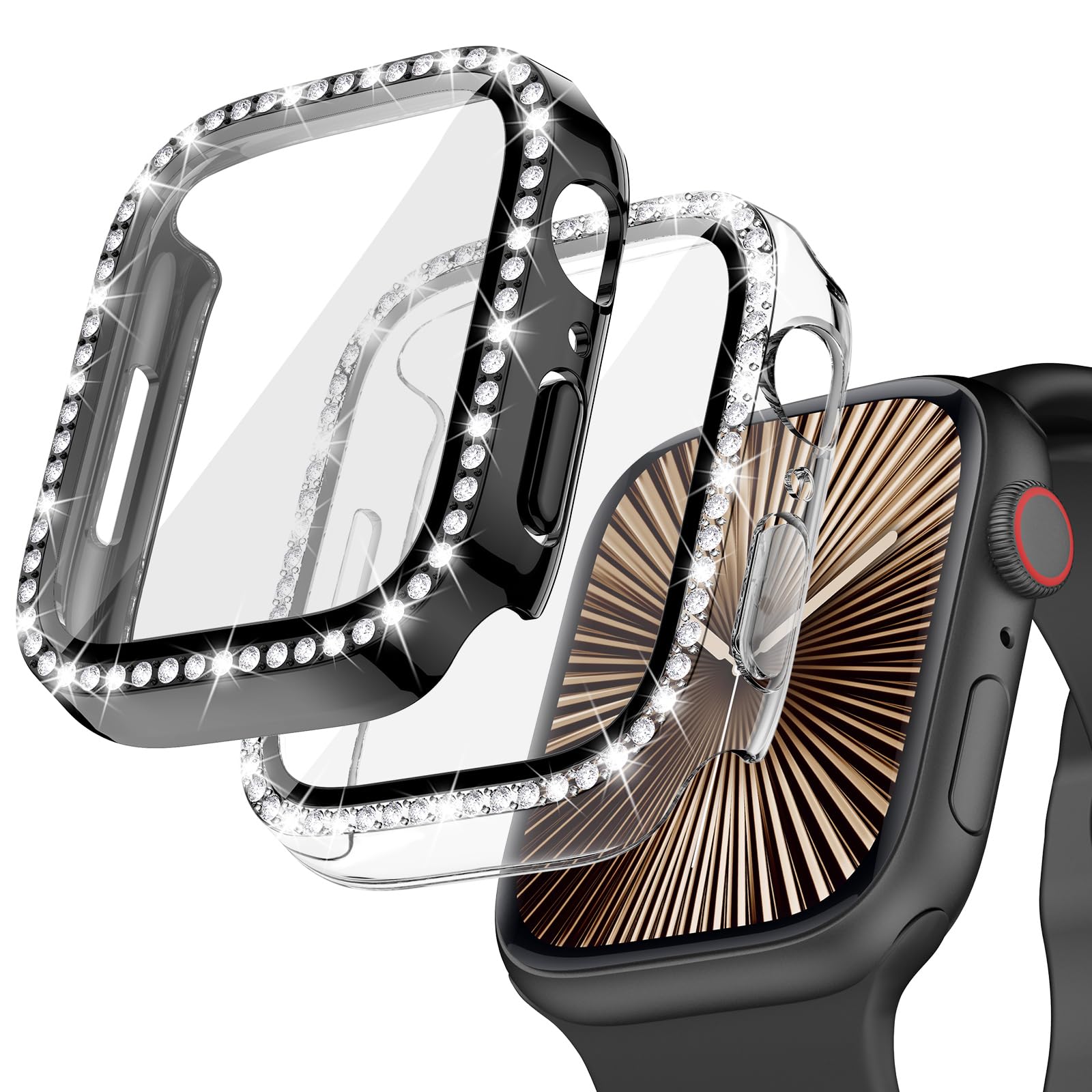 Goton 2 Pack Bling Case For Apple Watch Series 10 Screen Protector 42Mm, Women Glitter Diamond Rhinestone Bumper Face Cover For