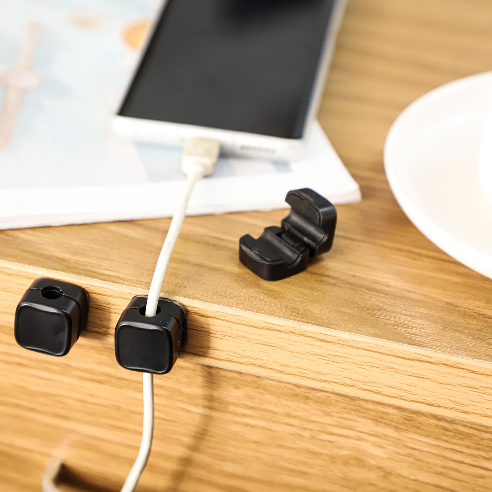 6Pcs Magnetic Cable Management Clips, Self Adhesive Cord Organizer Holder, Desk Cable Management Cord Organizer Phone Charger Wi