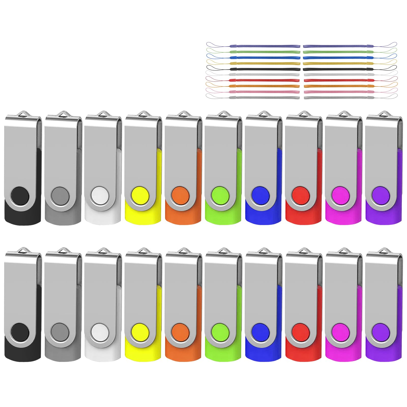Aretop Bulk Usb Flash Drive 1Gb 20 Pack, Usb2.0 Pendrive Jump Drive Memory Stick Swivel Bulk Thumb Drives Usb Storage (20Pcs 1Gb, Multicolors)