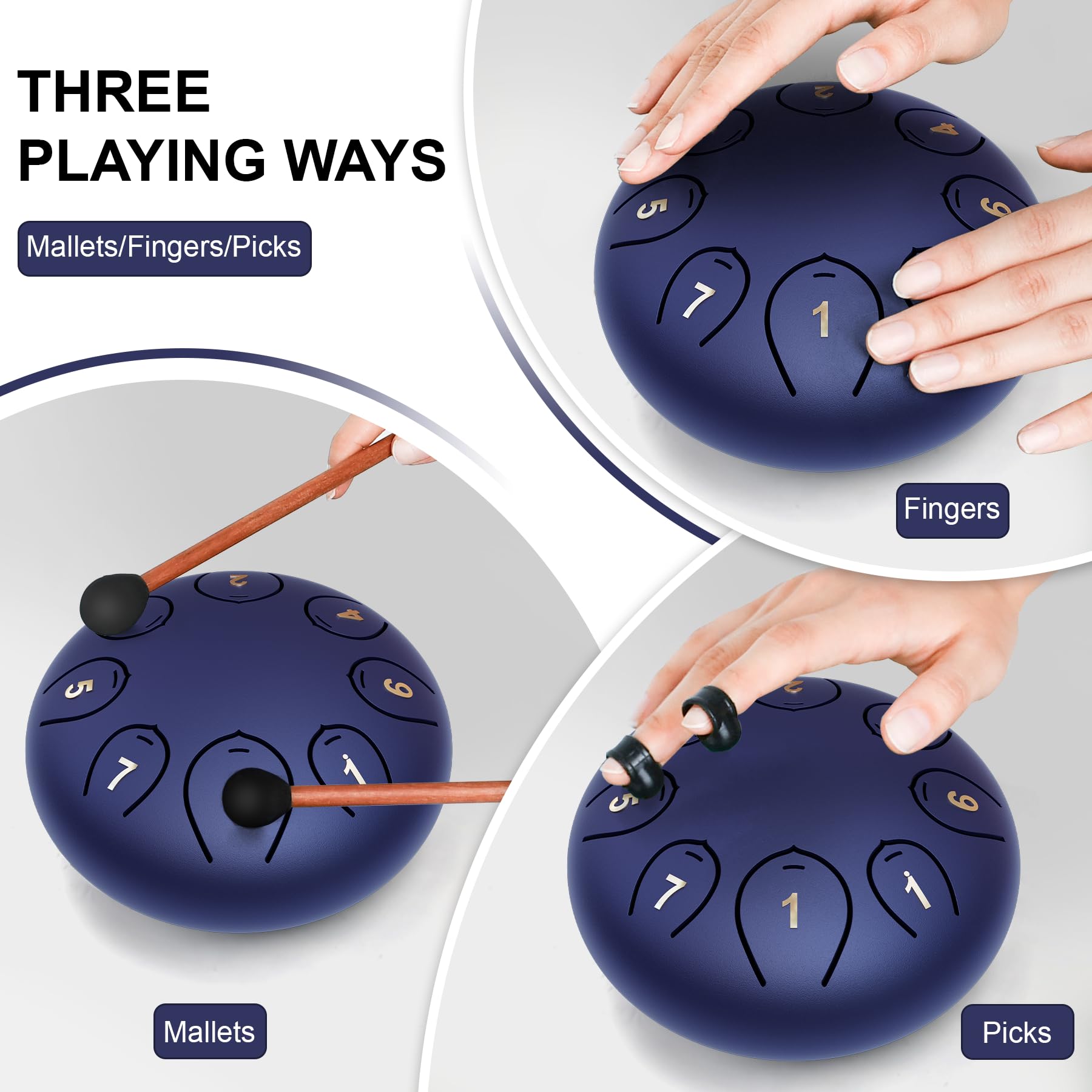 Steel Tongue Drum 6 Inch 8 Notes, Tongue Drum C Major, Hang Drum Instrument, Handpan Drum For Kids, Ethereal Drum For Rain Medit