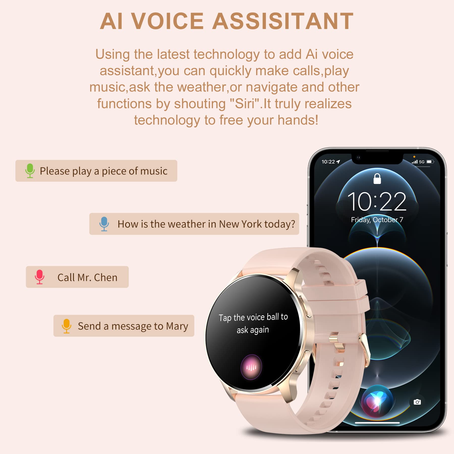 Smart Watch For Women, Bluetooth Smartwatch Make/Receive Calls With 24-Hour Heart Rate&Sleep Monitor, Ip67 Waterproof Fitness Tr