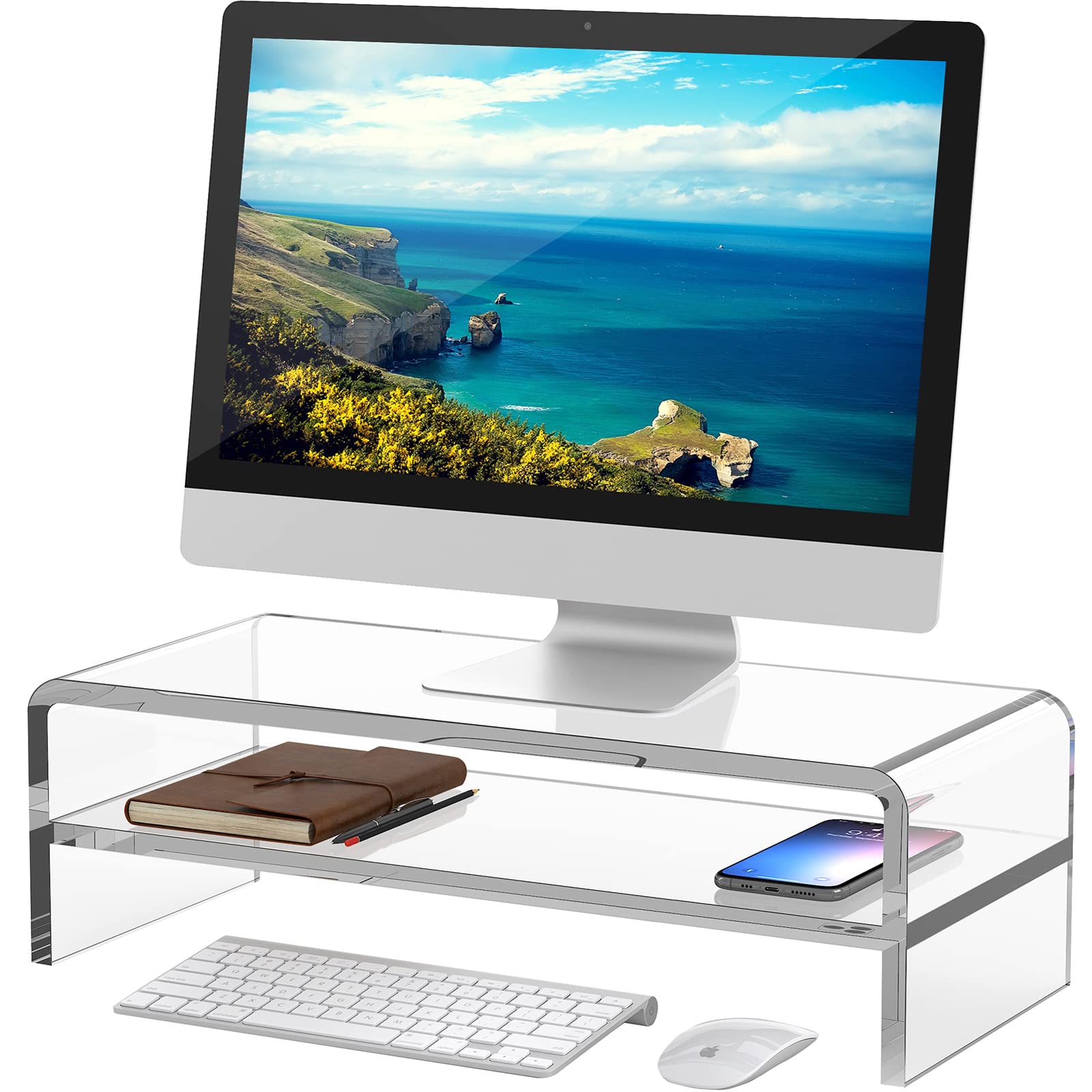 Egchi Acrylic Monitor Stand,2 Tiers Computer Monitor Riser(18X8X5.5 Inches),Computer Stand/Monitor Riser For Office,School,Home,
