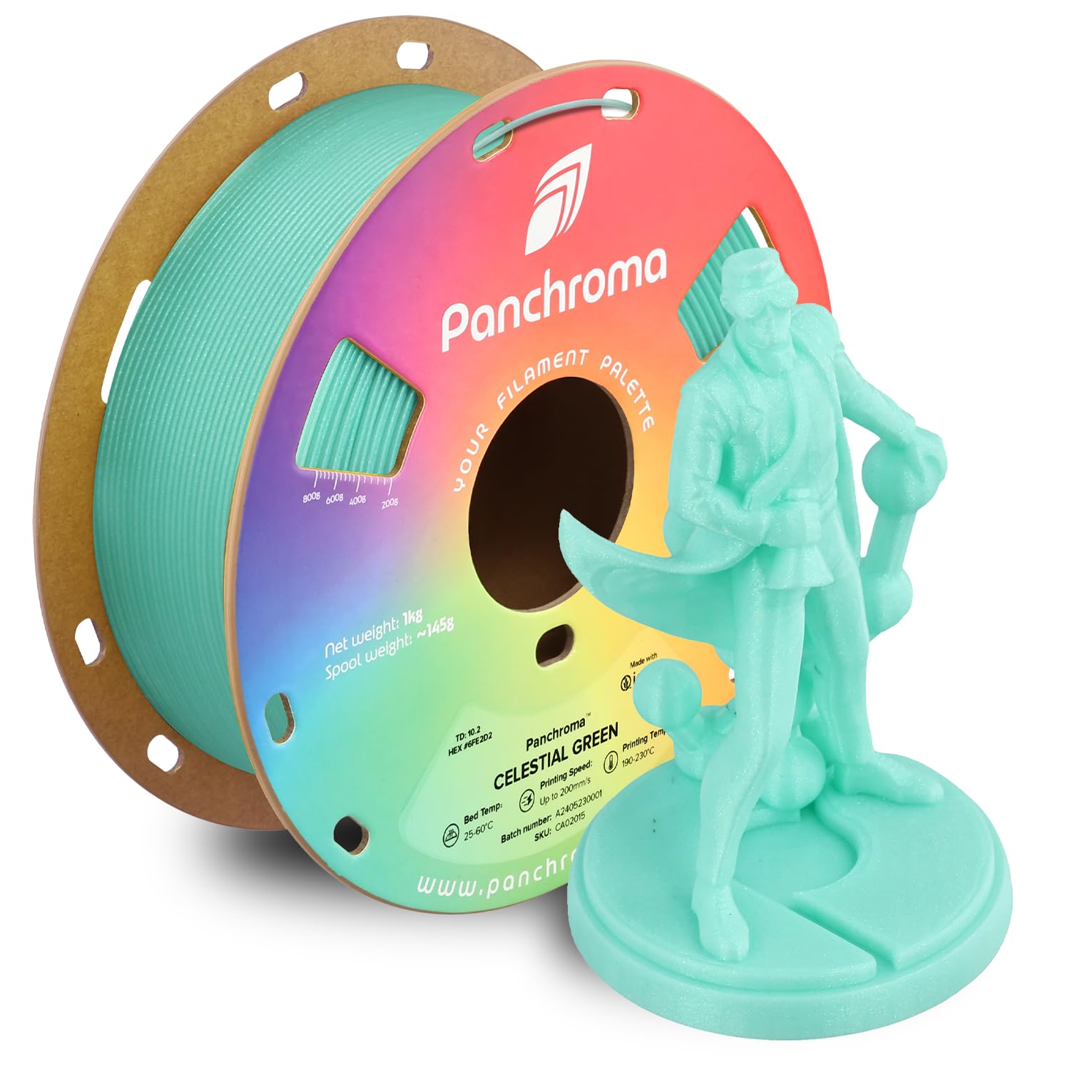 Polymaker Panchroma Celestial PLA Filament, Celestial Green 1.75mm 3D Printing Filament, Shiny Glittering 3D Printer PLA Filamen