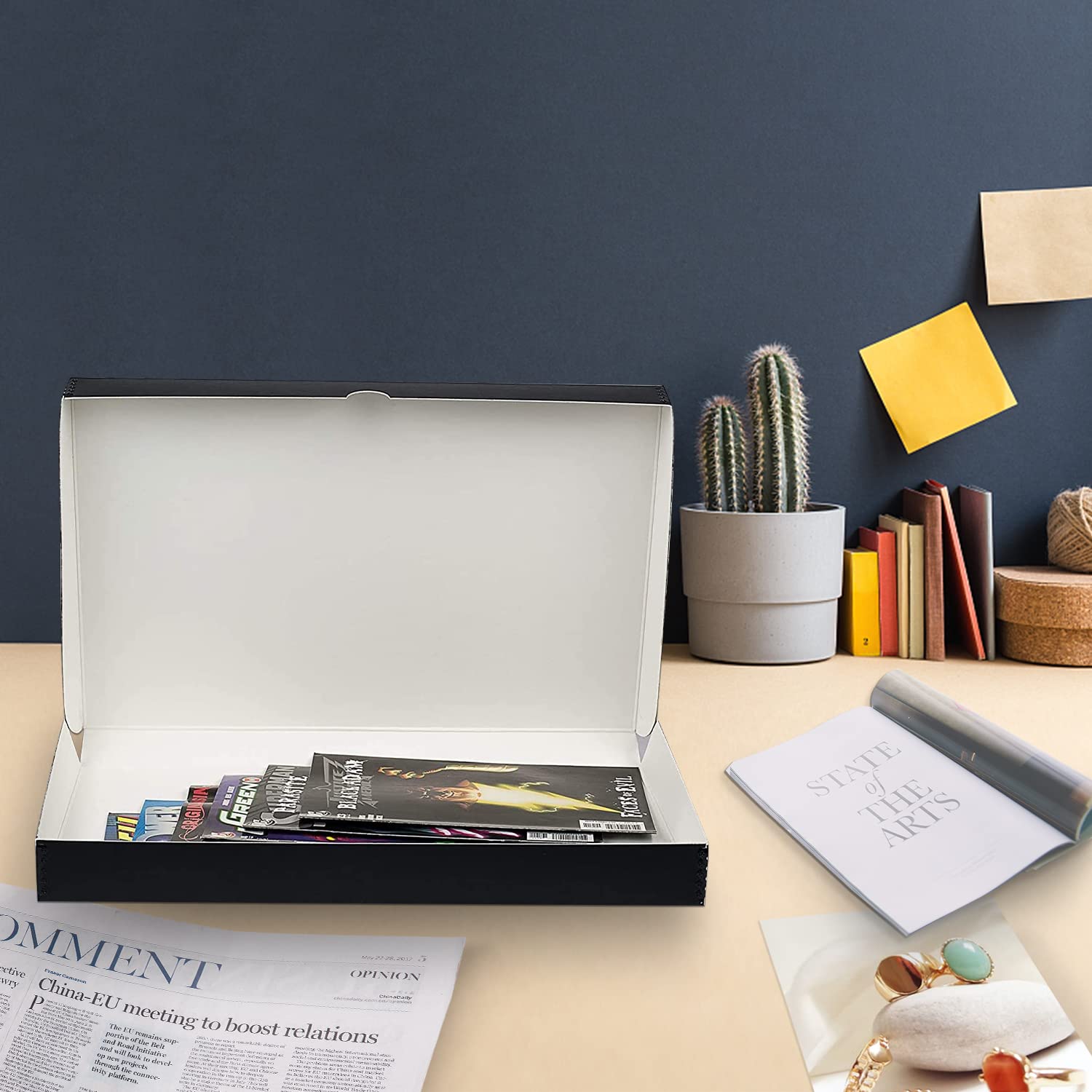 Lineco Folio Storage Box, Clamshell Design With Metal Edge. 11.5X17.5X1.75 Inches, Archival Boxboard, Preserve Photos, Cards, Magazines, Documents, Art, Ephemera, Family Records, Black, Pack Of 1