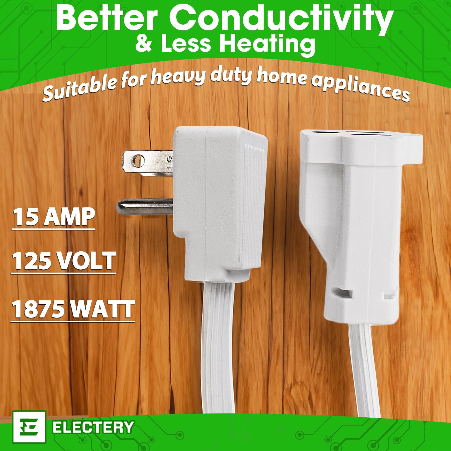 Heavy Duty Appliance Extension Cord, 14 Awg   3 Prong Grounded Flat Plug, White Power Wire For Indoor Air Conditioner And All Ma