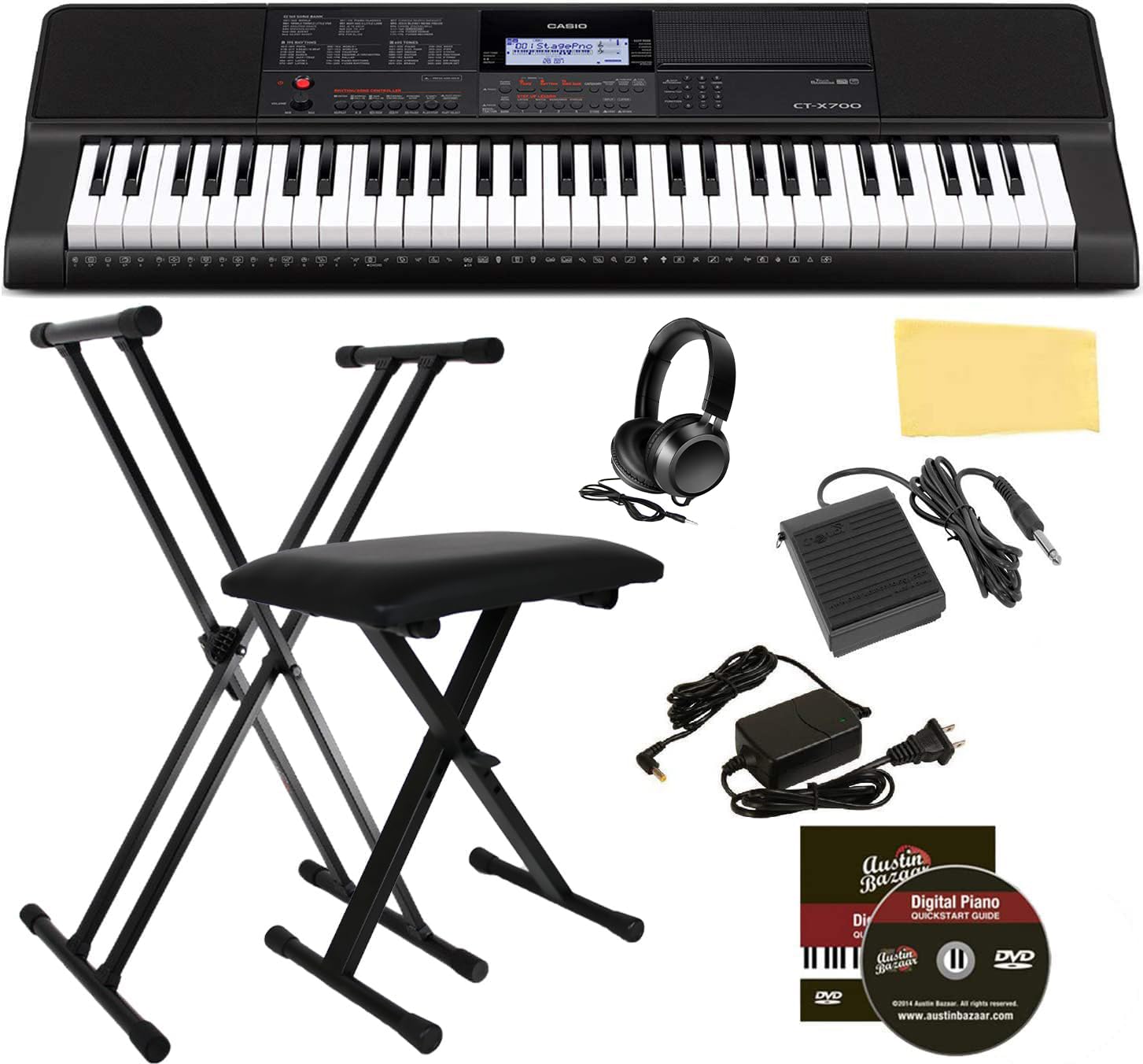 Casio CT-X700 Portable Keyboard Bundle with Stand, Bench, Headphones, Sustain Pedal, Power Supply, Instructional DVD, and Austin