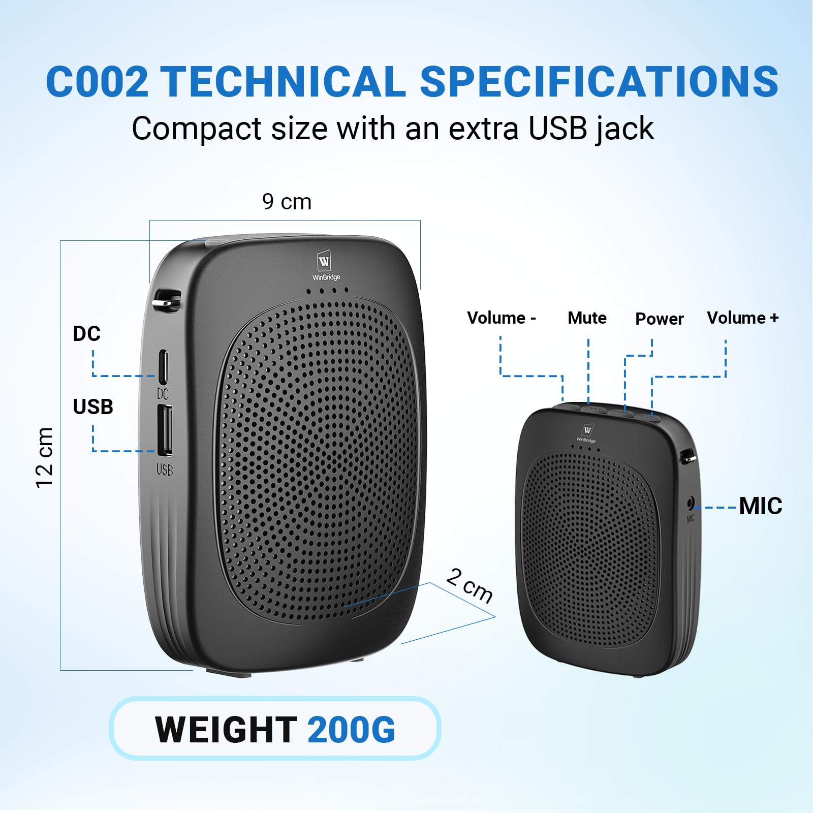 Wireless Voice Amplifier With Headset Microphone,Personal Wireless Bluetooth Amplifier With Mic,Teachers Microphone Wireless,Min