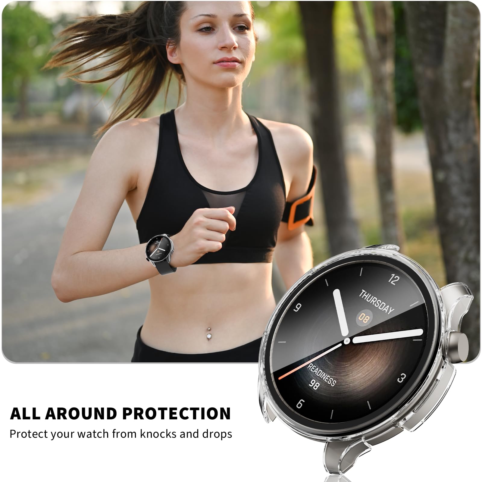 Rc-Z Navy Blue 2-Pack Screen Protector Case for Amazfit Balance Smartwatch, Hard PC Bumper with Tempered Glass Film Cover