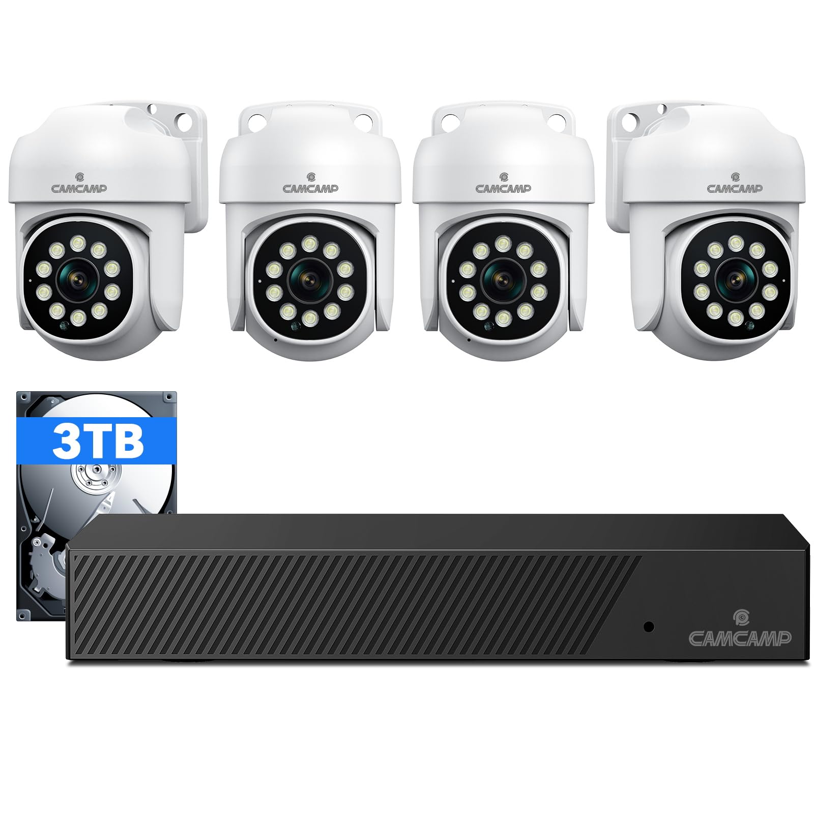 Camcamp 5Mp 8Ch Home Security Camera System, 4Pcs Wired 5Mp Poe Cameras For Home Security Outdoors, Auto Tracking, 2 Way Audio,