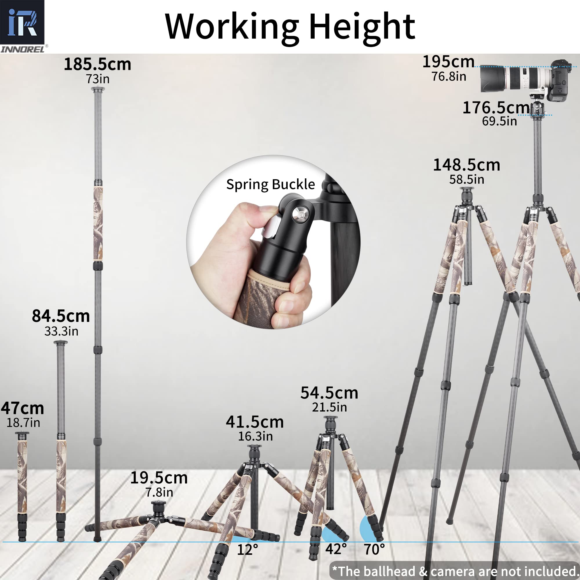 Carbon Fiber Tripod Innorel Rt85Cm Without Ballhead Super Professional Tripod Monopod Heavy Duty Stand Support For Digital Dslr Camera Brown Camouflage