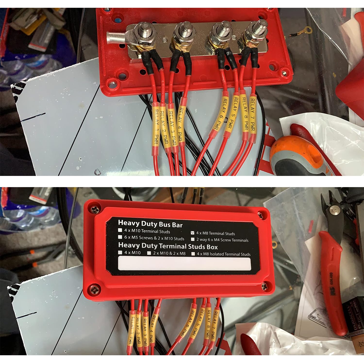 T Tocas 300A Bus Bar Power Distribution Common Busbar 4Xm8 (5/16 ) 12V, Red