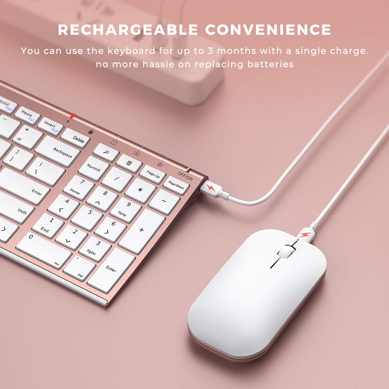 Rose Gold Wireless Keyboard Mouse, Seenda Slim Low Profile Keyboard And Mouse Set With Silent Keys Portable Size For Windows 7/8/10/11 Pc Laptop Computer