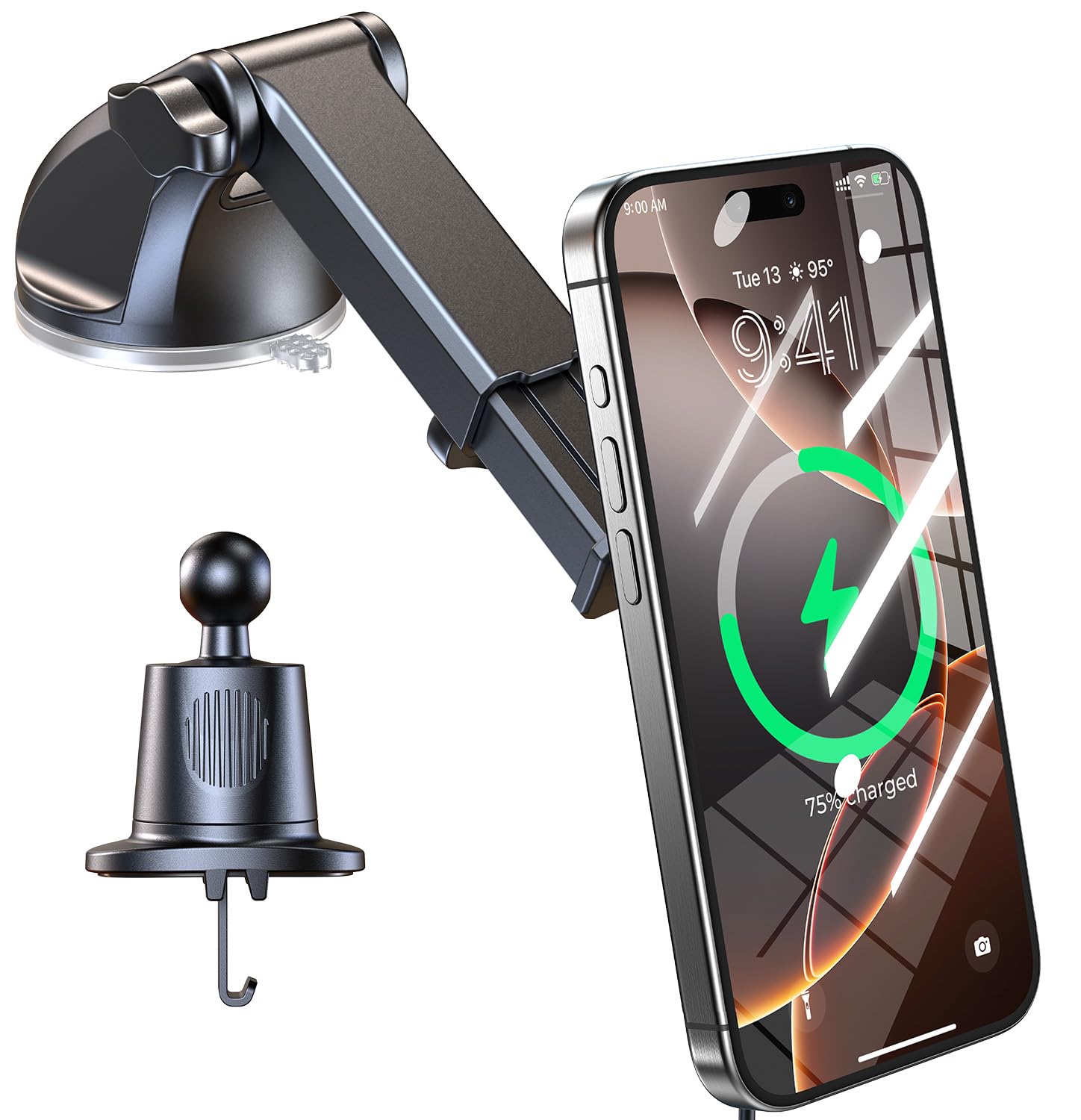 Aredan New 2025 Vacuum Magnetic Phone Suction Holder, 15W Wireless Charger For Magsafe Car Mount & Dashboard Windshield Vent Hol