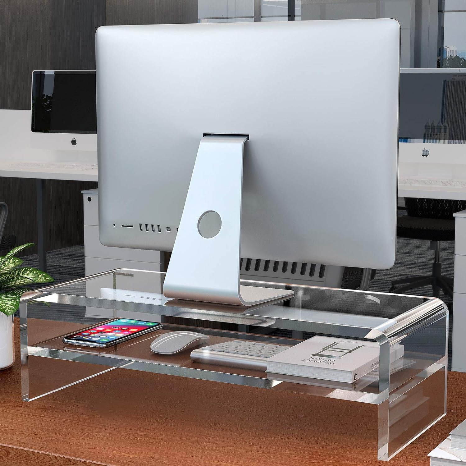 Egchi Acrylic Monitor Stand, 2 Tiers Computer Monitor Riser(20X8X5.5 Inch), Monitor Riser/Computer Stand For Home,Office,Busines