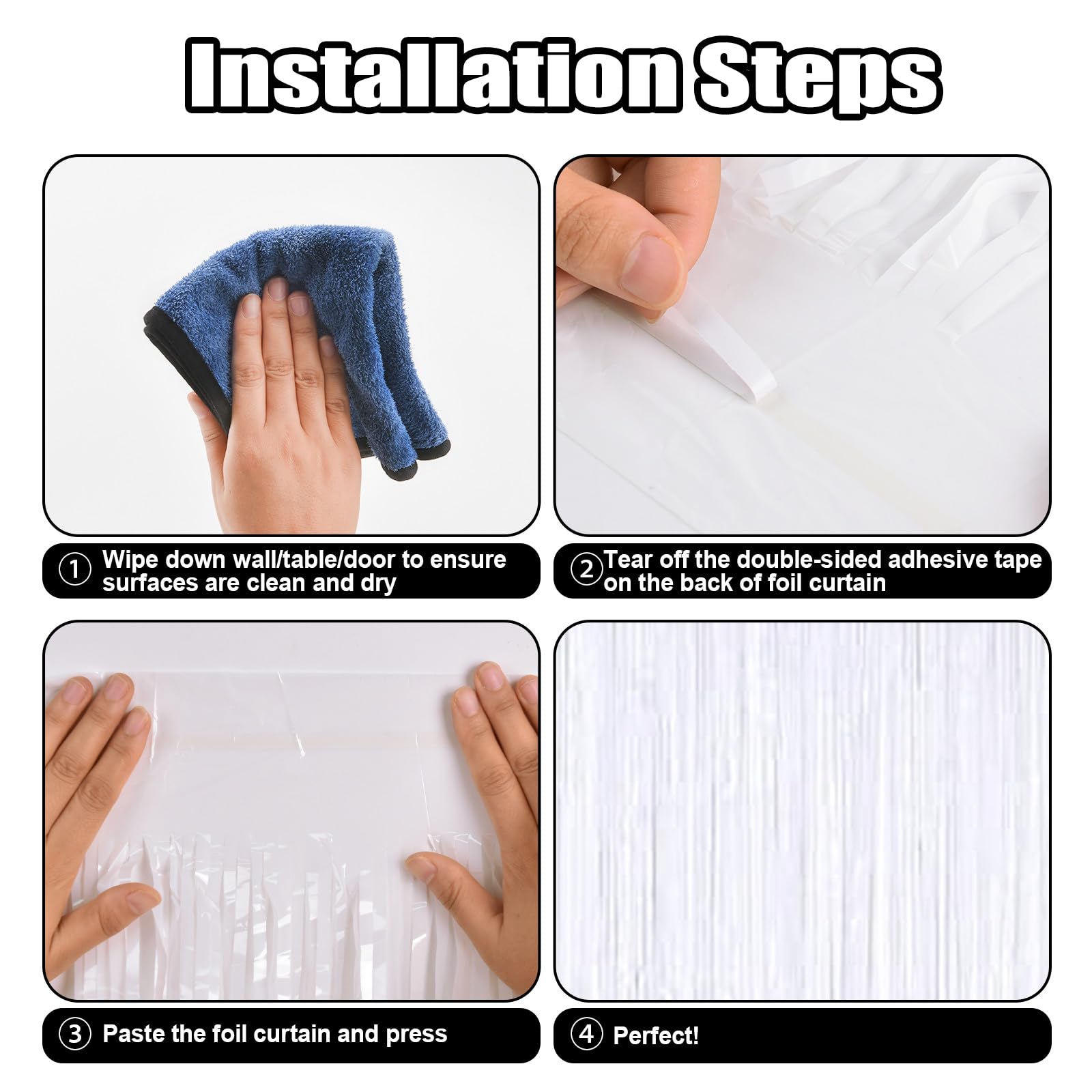 20 Pack White Metallic Tinsel Foil Fringe Curtains Party Photo Backdrop Party Streamers For Birthday,Graduation,New Year Eve Dec