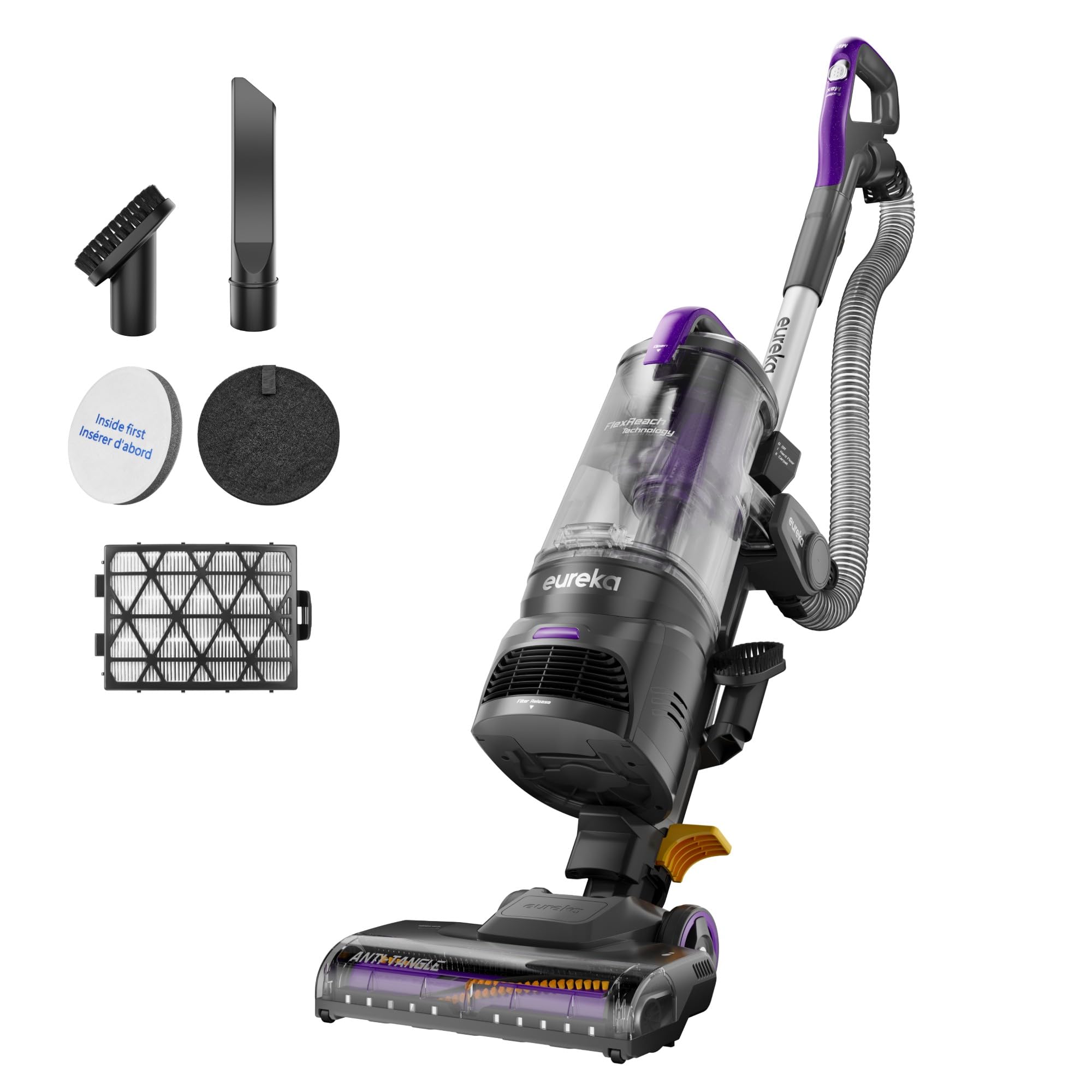 Eureka FlexReach Powerful Upright Vacuum Cleaner for Carpet and Hard Floor, Lift-Up Vacuum with Large Dust Cup, Anti-Tangle, NEU