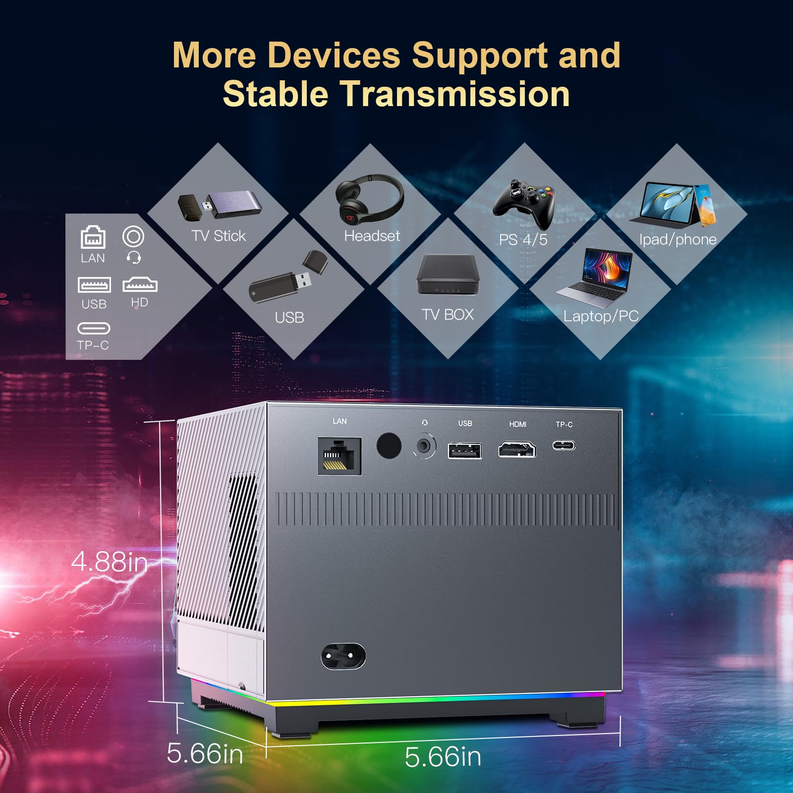 [8K/4K Video Decode Support & Electric Focus] Xnano Mini Projector With 5G Wifi And Bluetooth, Portable Smart Movie Projector Fo