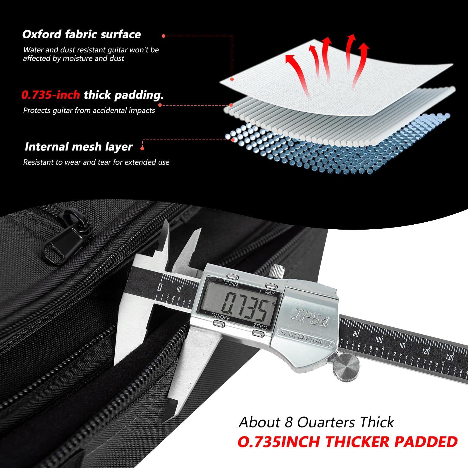 Letsrock Electric Guitar Case With 0.7 Inch Thick Padding 3 Pockets With Electric Guitar Gig Bag, Adjustable Shoulder Strap Comp