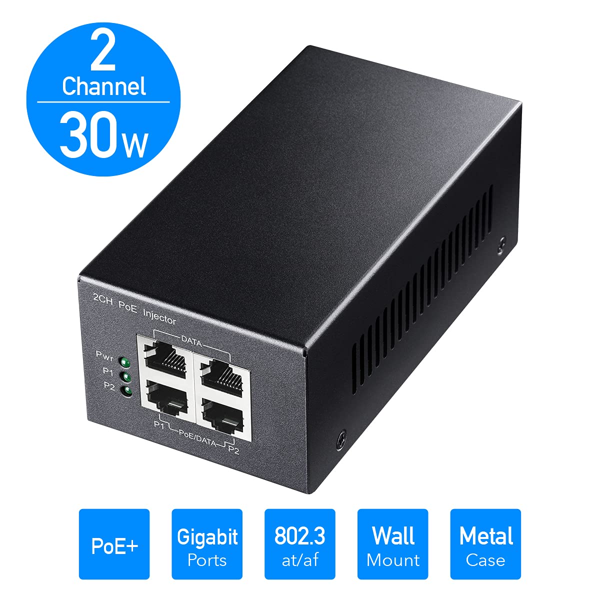 Cudy 2 Channel Gigabit Poe Injector, 10/100/1000Mbps, 2 Gigabit Input, 2 Poe Output, 2 X 30 Watts Poe Adapter, Wall Mount, Comply With 802.3At / 802.3Af, 48V