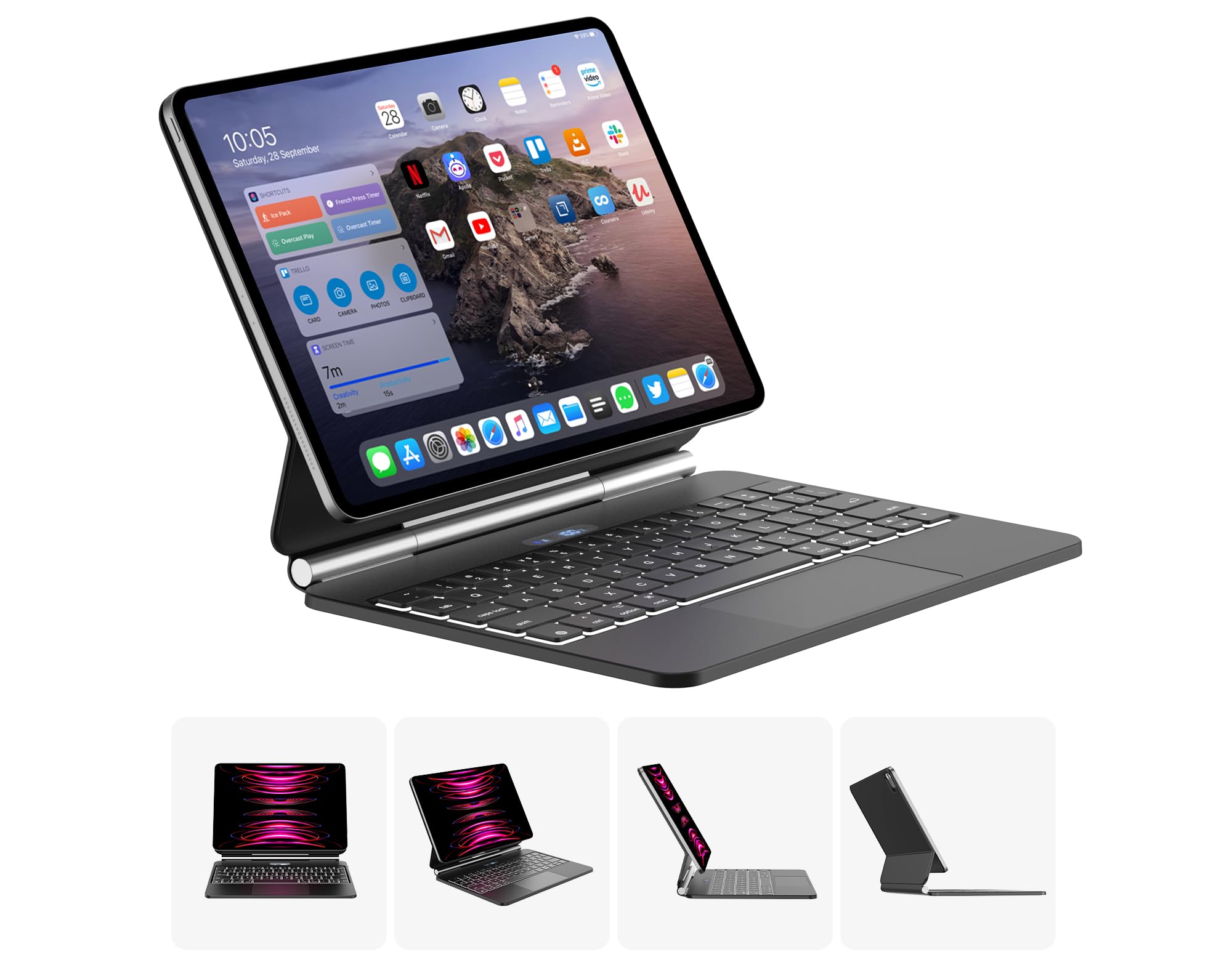Magic Keyboard Case Compatible with iPad Air 11-inch (M2) 2024, iPad Pro 11(4th/3rd/2nd/1st) Gen 2022, iPad 10.9-inch Air 4/5th 