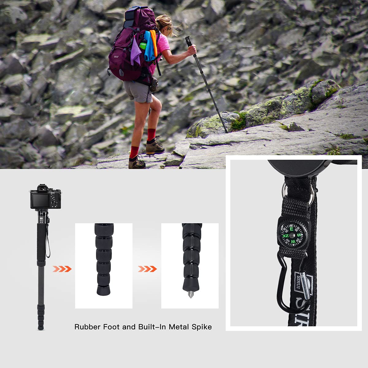 Sirui Camera Monopod P 326 6 Section Carbon Fiber Compact Lightweight Travel Monopod