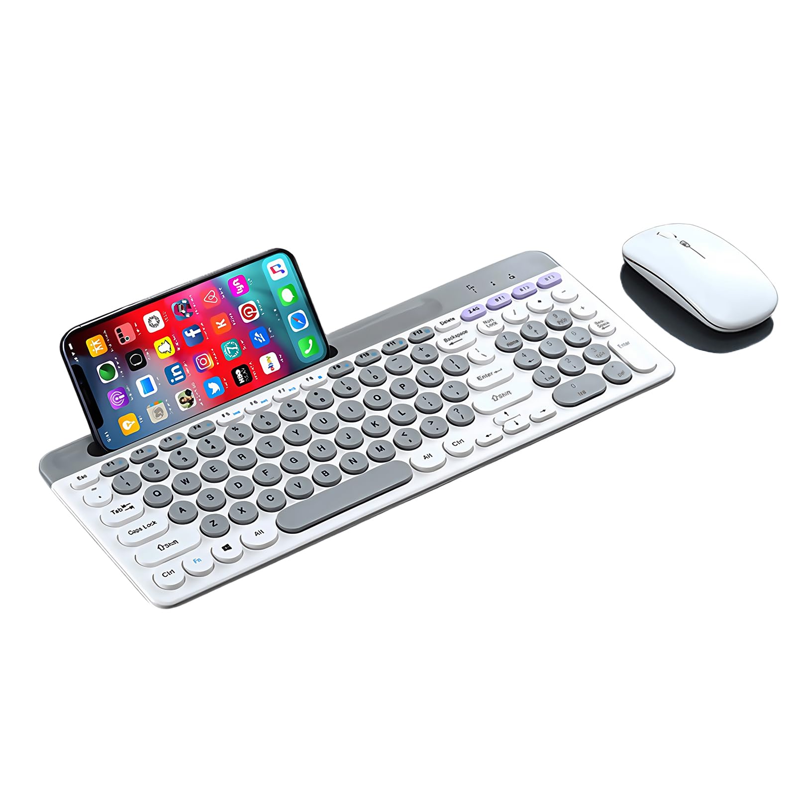 Wireless Keyboard and Mouse Combo with Phone Tablet Holder, Rechargeable Dual-Mode (Bluetooth 5.0 and 3.0 +2.4G) Multi-Device Si