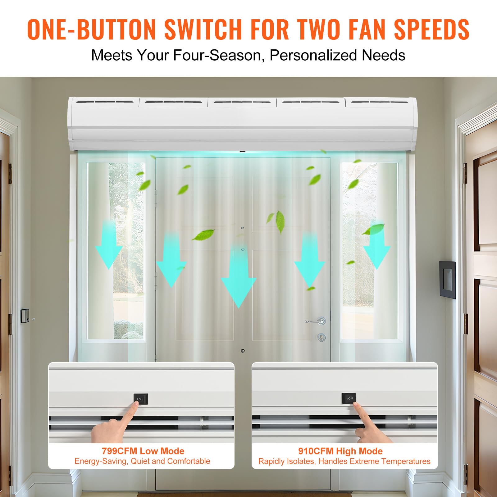 Vevor 60 Commercial Indoor Air Curtain Super Power 2 Speeds 1500Cfm, Wall Mounted Air Curtains For Doors, Indoor Over Door Fan W