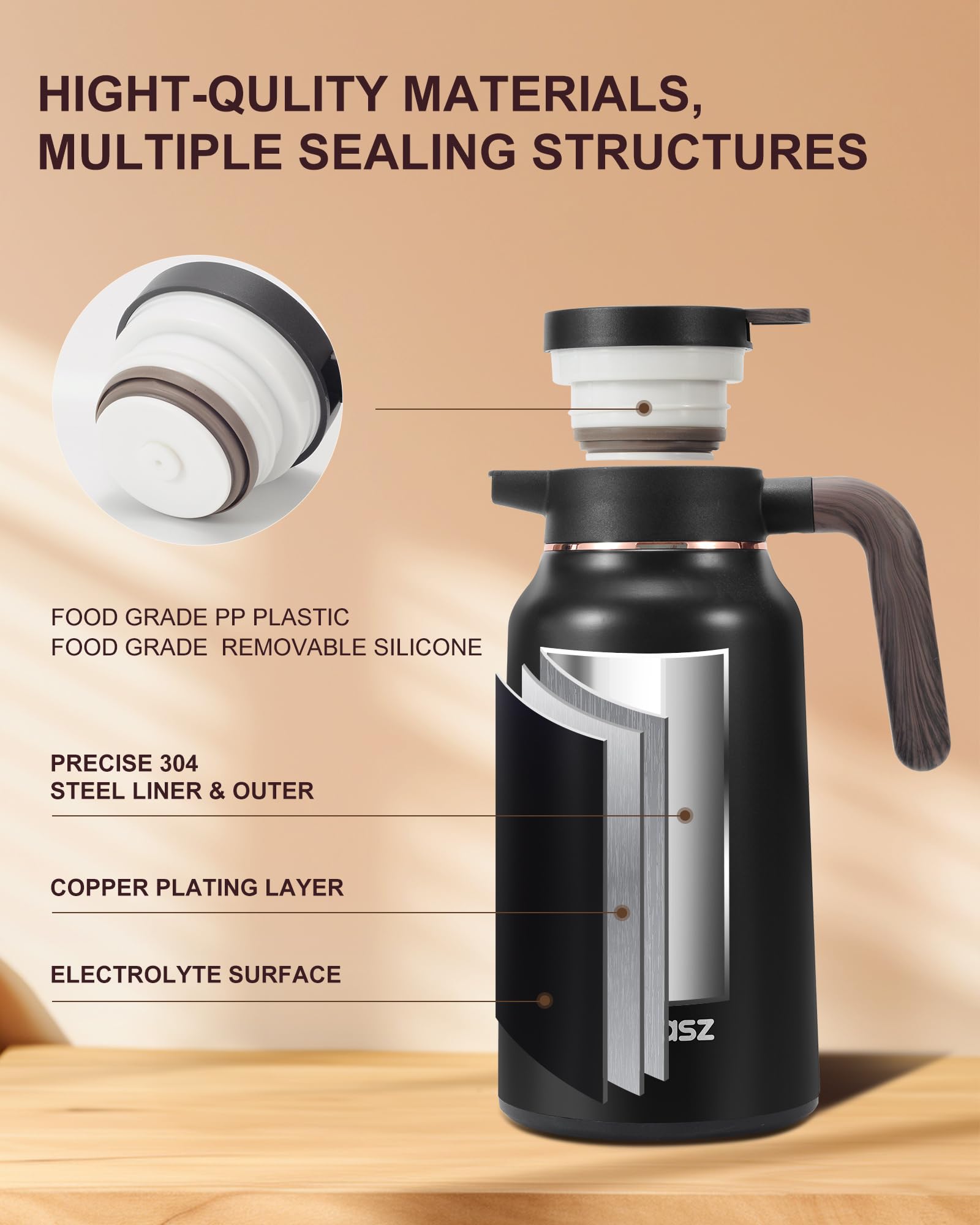 Thermal Coffee Carafe 70 Oz   36 Hour Stainless Steel Carafes For Hot Liquids Insulated Airpot Coffee Carafes For Keeping Hot/Co