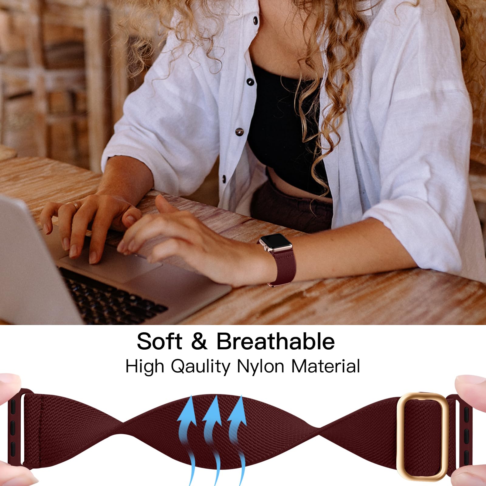 Lerobo Compatible With Apple Watch Band 45Mm Series 9 10 8 44Mm 46Mm Se Ultra 2 49Mm Band 42Mm For Men Women Stretchy Nylon Solo