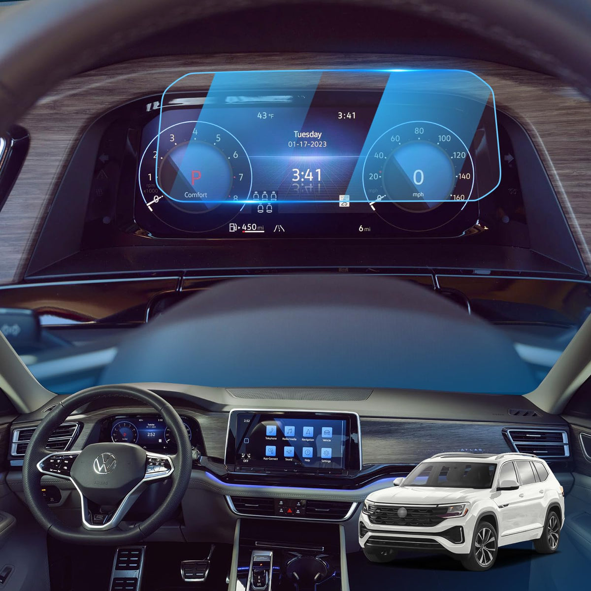 Lfotpp For 2024 V W Atlas Screen Protector For 2024 Atlas[Se/Se With Technology/Sel/Sel Premium R-Line] 10.2In Glass Atlas 2024 Accessories Digital Instrument Panel Screen Protector Cluster