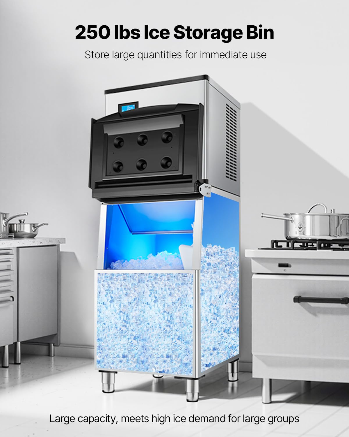 Vevor Commercial Ice Maker Storage Bin, 250Lbs Capacity Ice Bin, Stainless Steel Ice Storage Bin With Single-Stage Filter And Ad